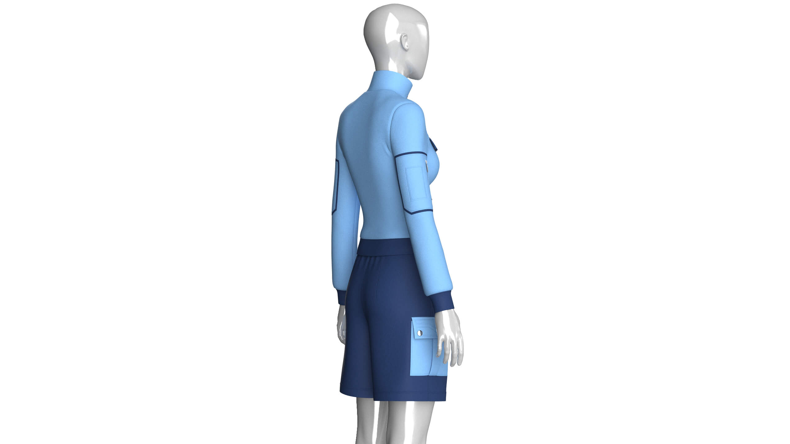 Girls Half-Zip High Neck Jacket with Cargo Shorts 3D Model