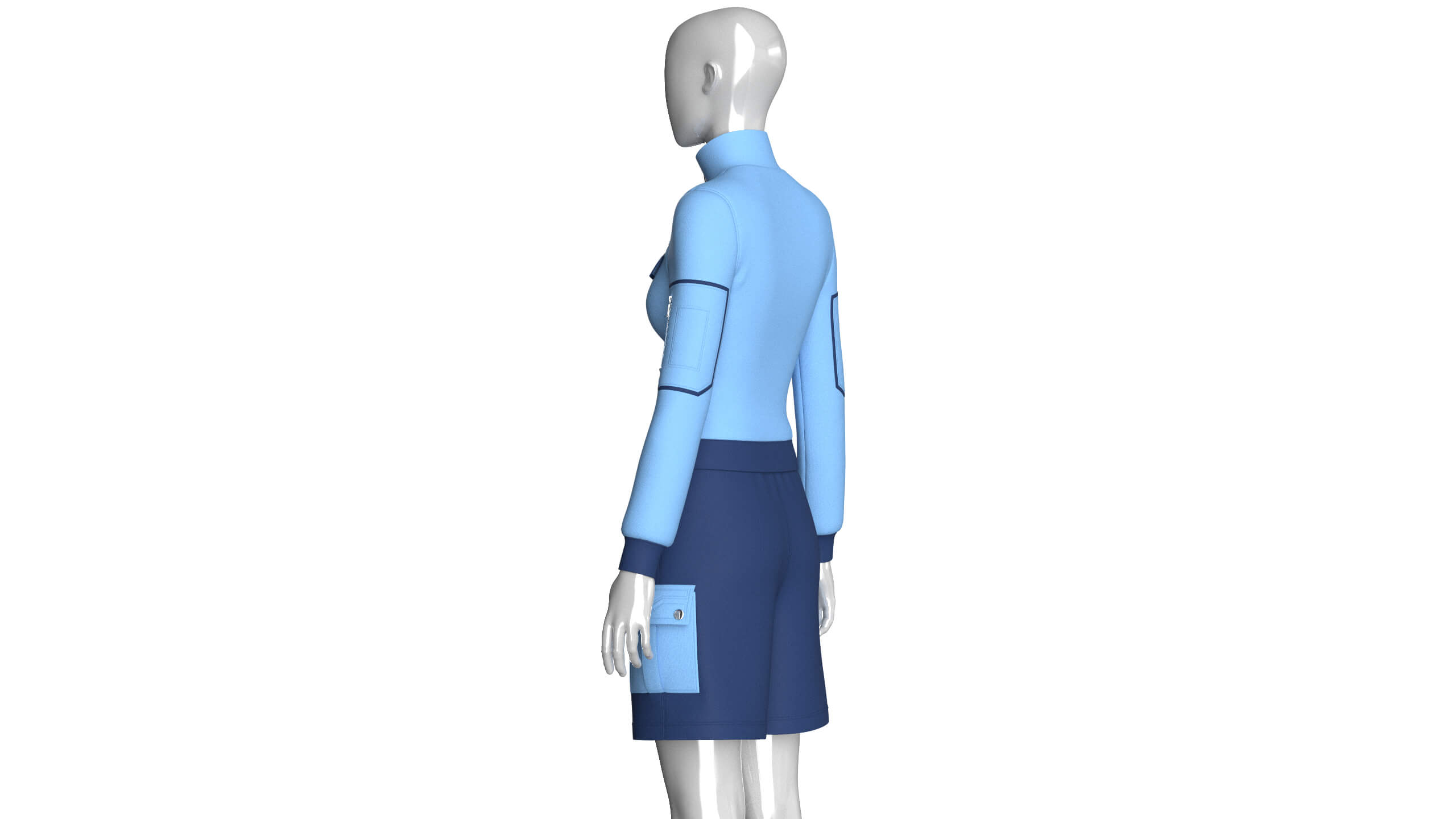 Girls Half-Zip High Neck Jacket with Cargo Shorts 3D Model
