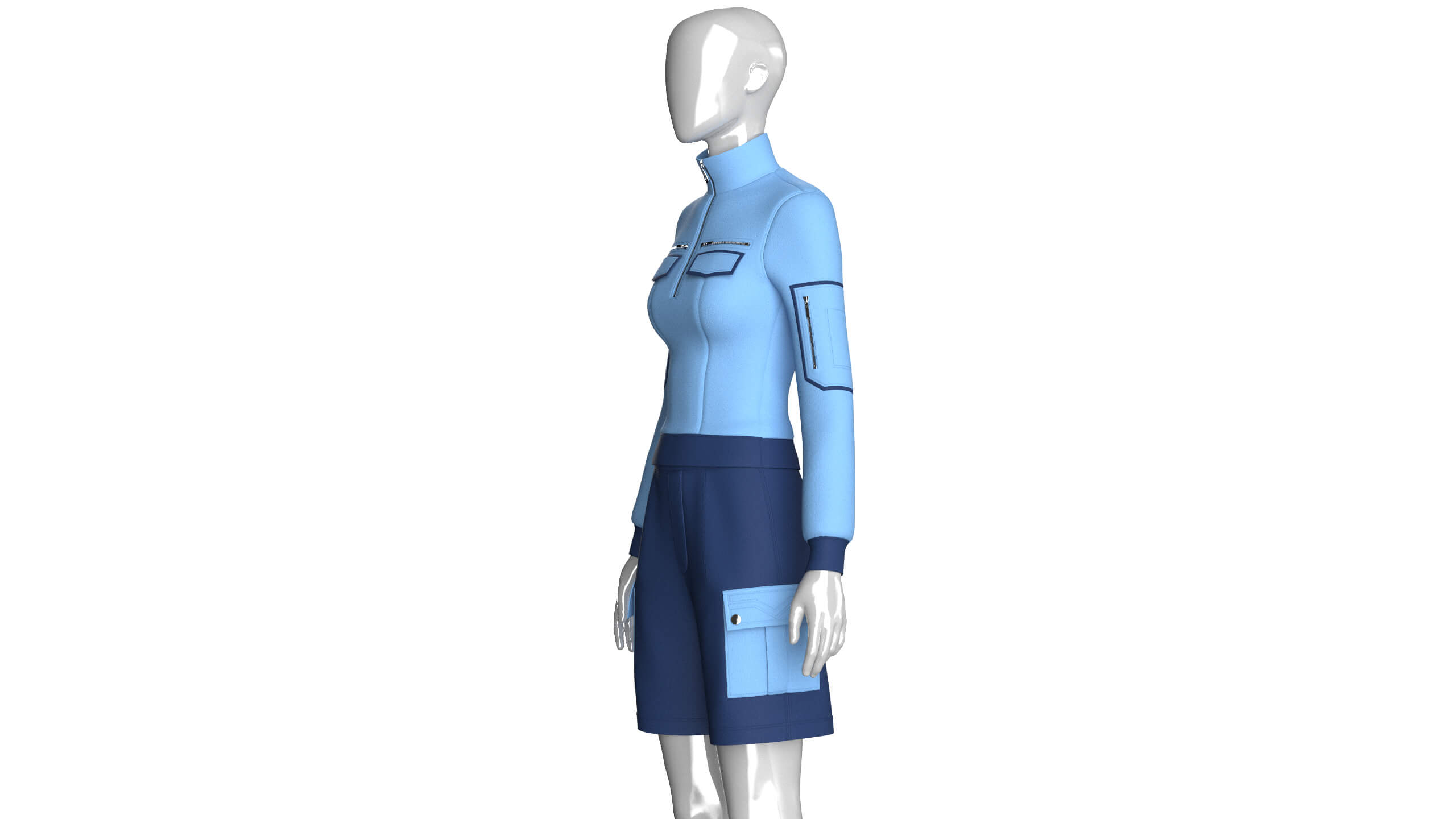 Girls Half-Zip High Neck Jacket with Cargo Shorts 3D Model