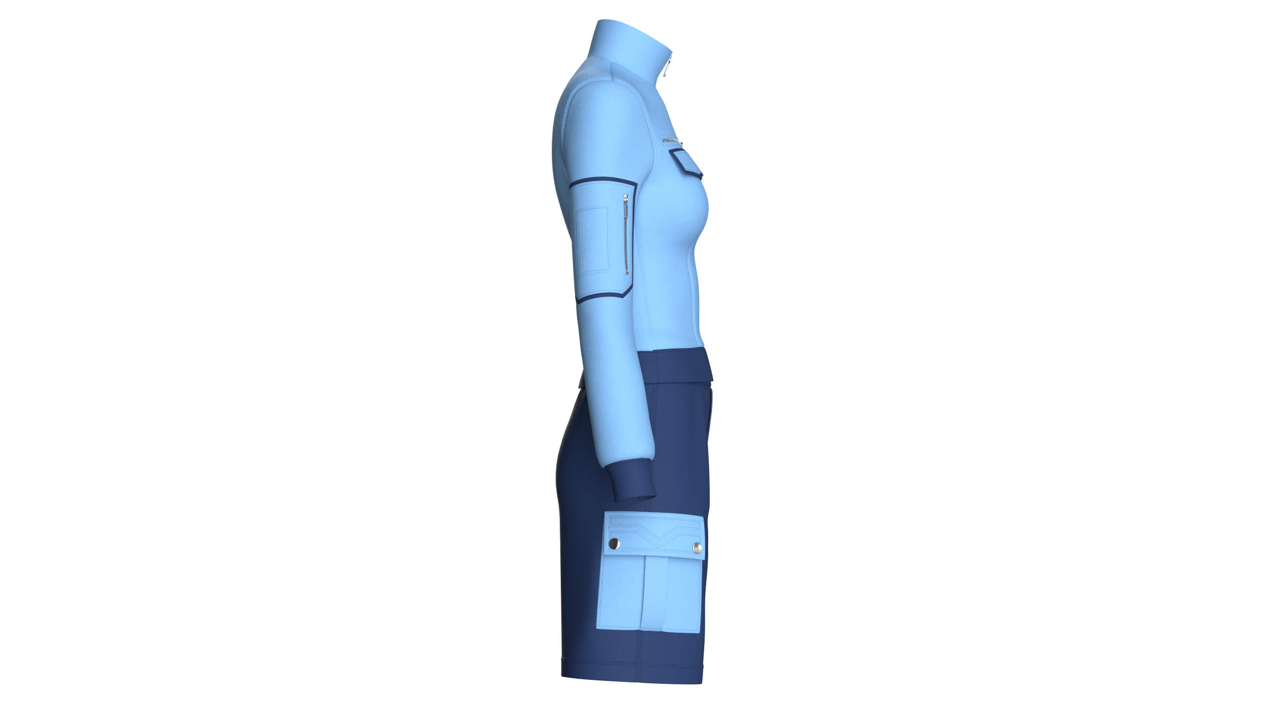 Girls Half-Zip High Neck Jacket with Cargo Shorts 3D Model