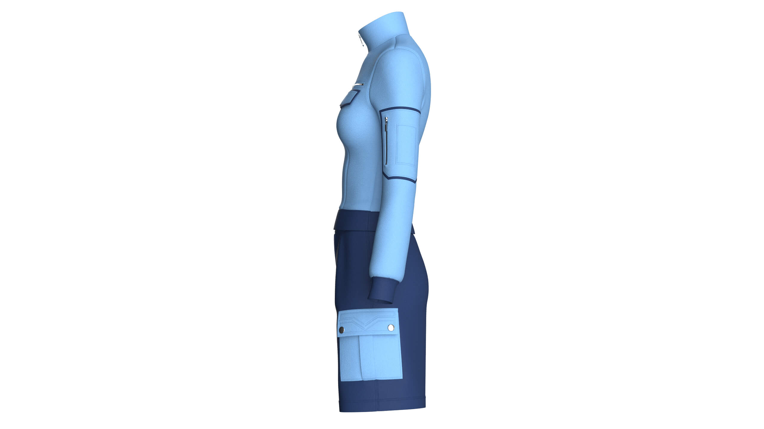 Girls Half-Zip High Neck Jacket with Cargo Shorts 3D Model