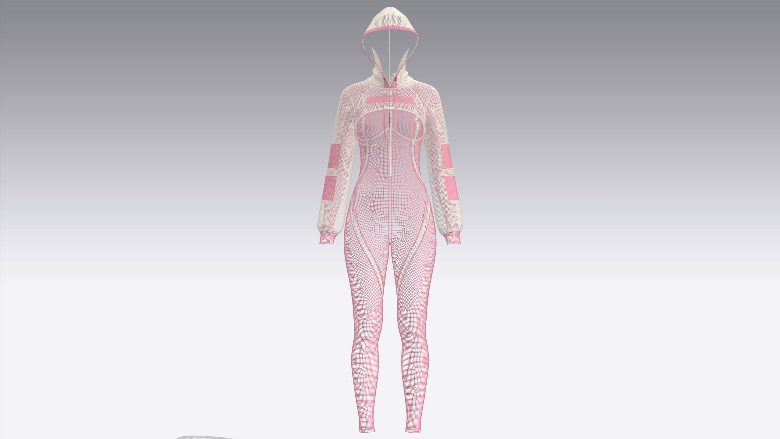 Girls Half-Zip Jumpsuit with Layered Crop Hoodie 3D Model