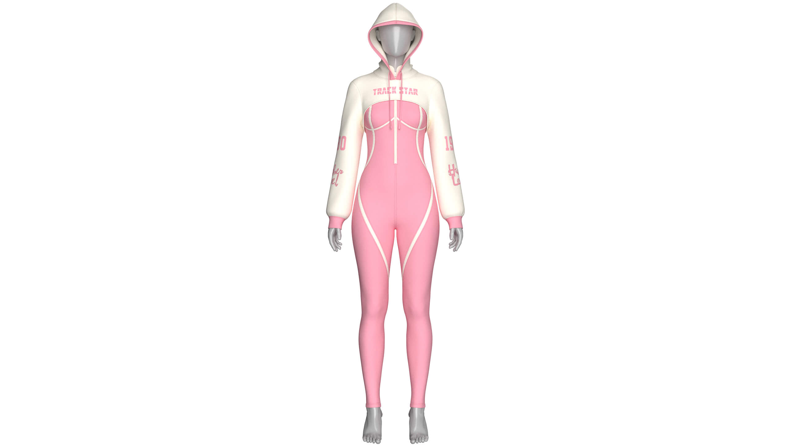 Girls Half-Zip Jumpsuit with Layered Crop Hoodie 3D Model