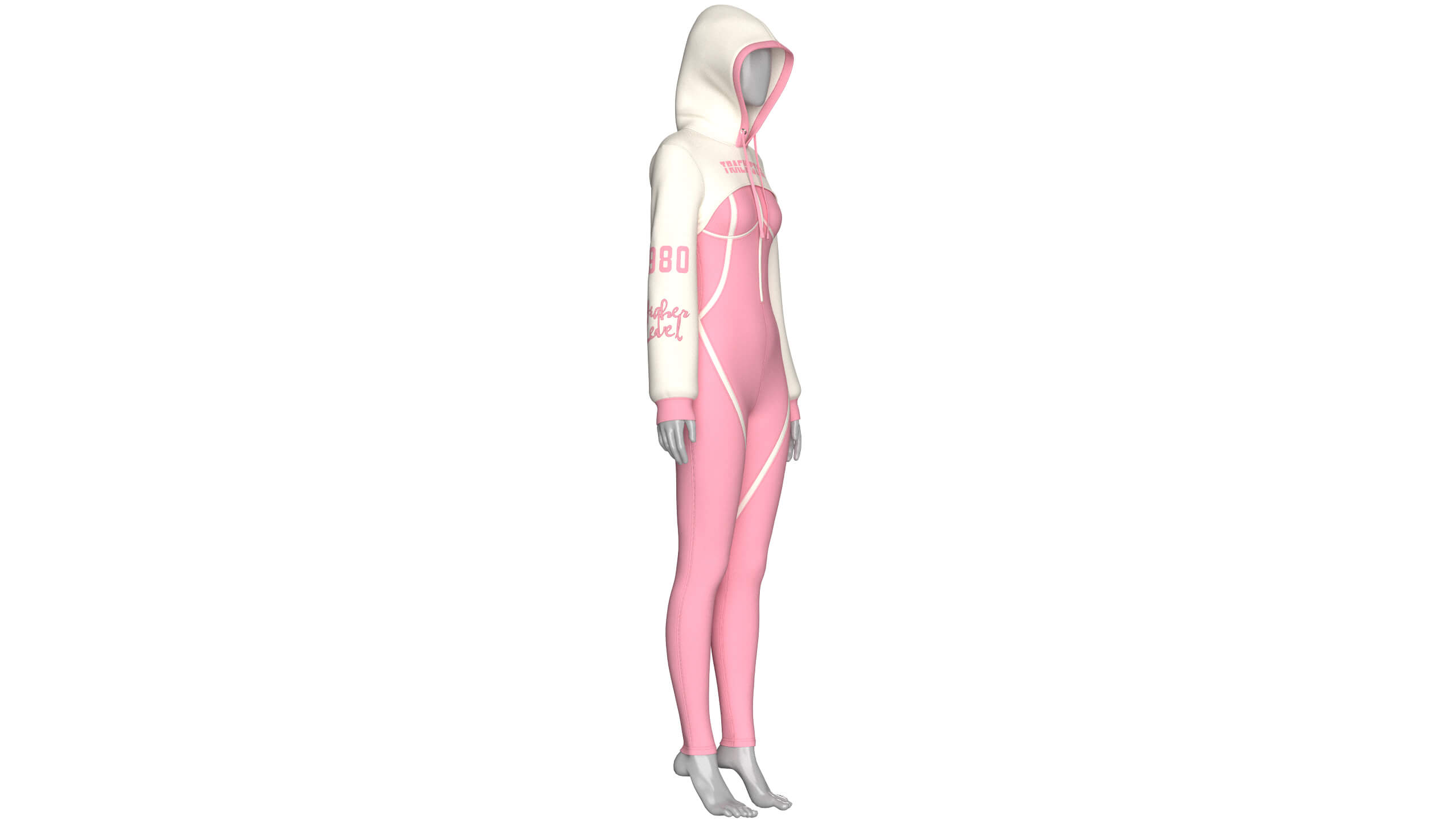 Girls Half-Zip Jumpsuit with Layered Crop Hoodie 3D Model