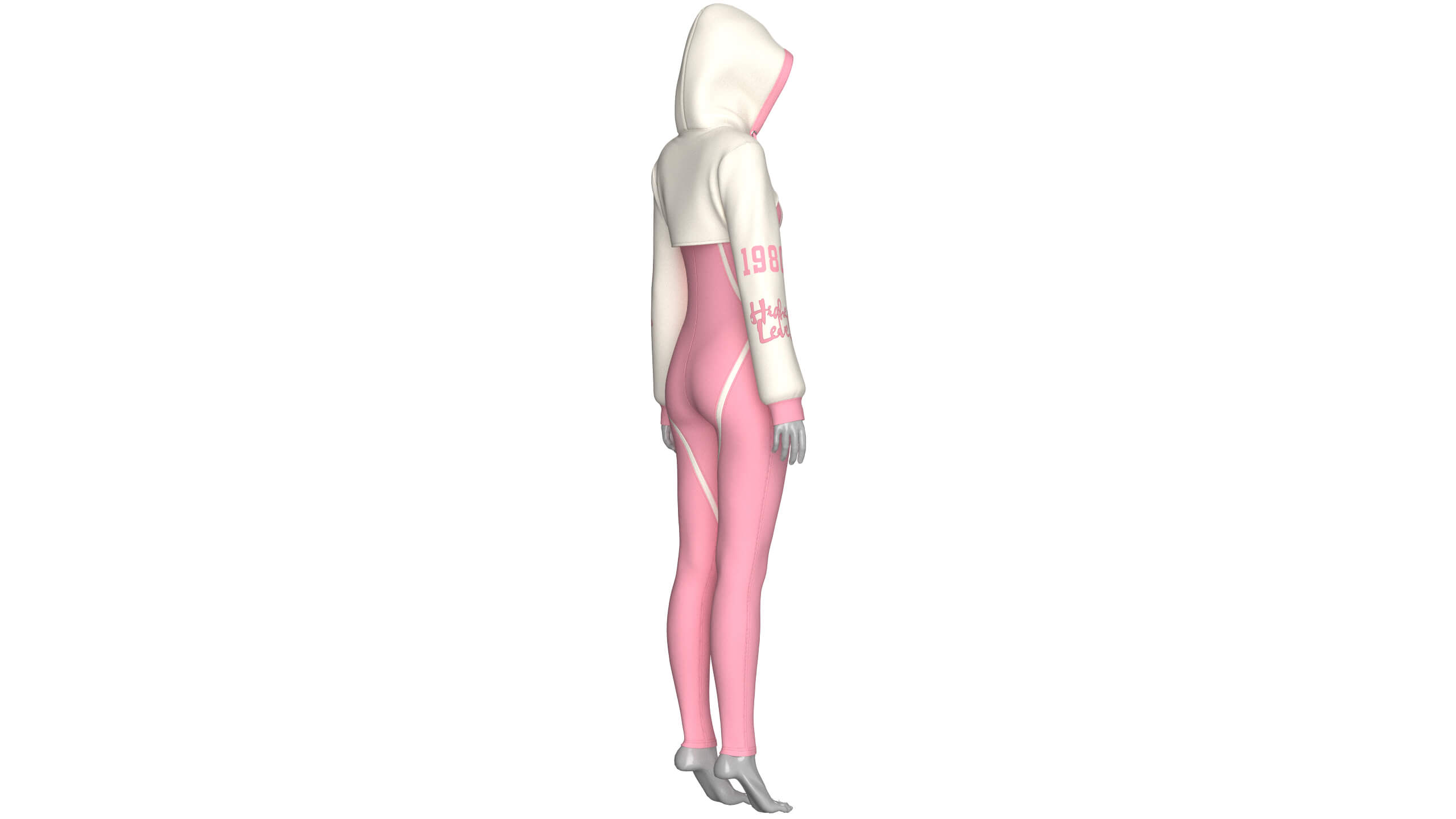 Girls Half-Zip Jumpsuit with Layered Crop Hoodie 3D Model