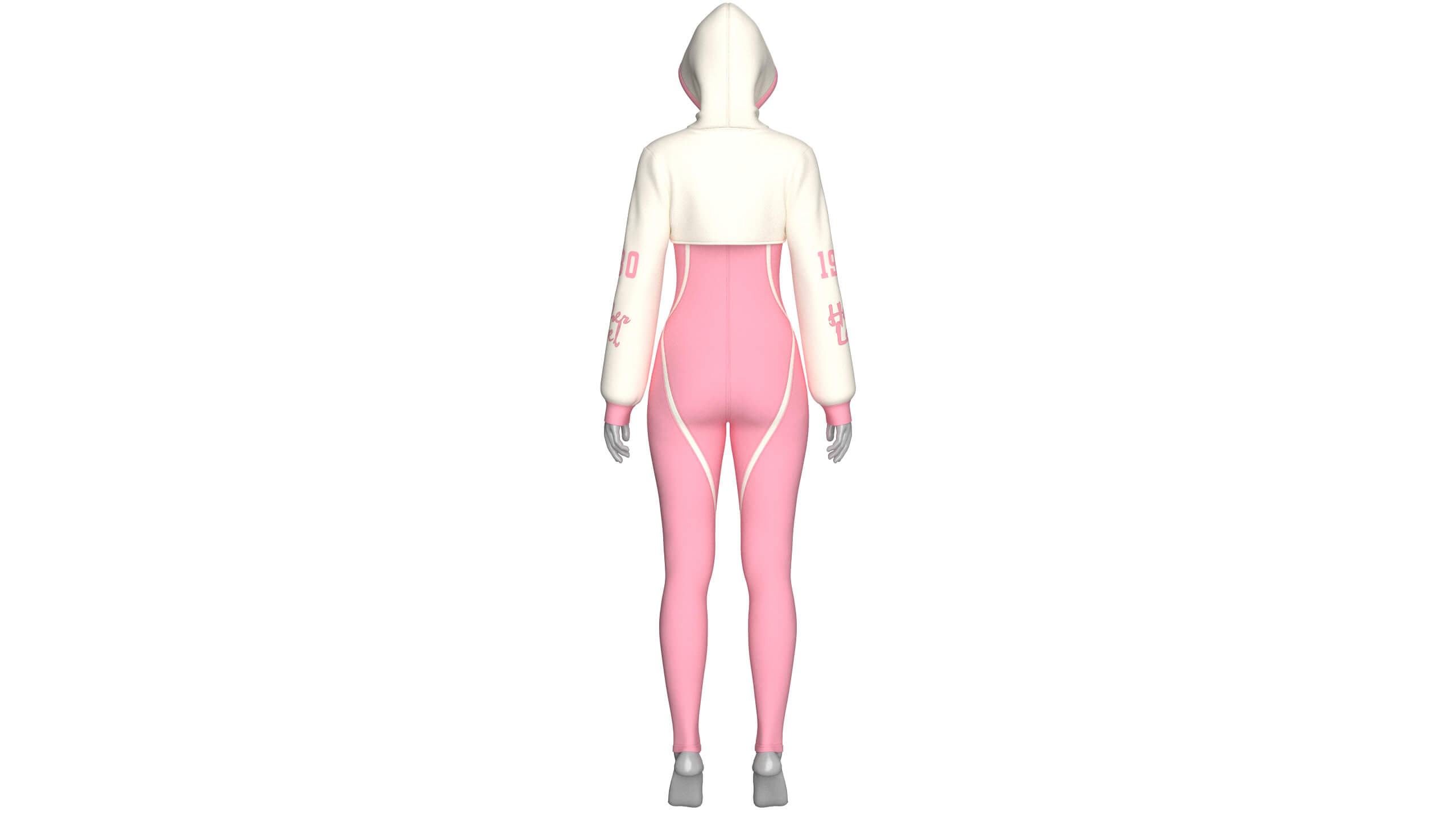 Girls Half-Zip Jumpsuit with Layered Crop Hoodie 3D Model