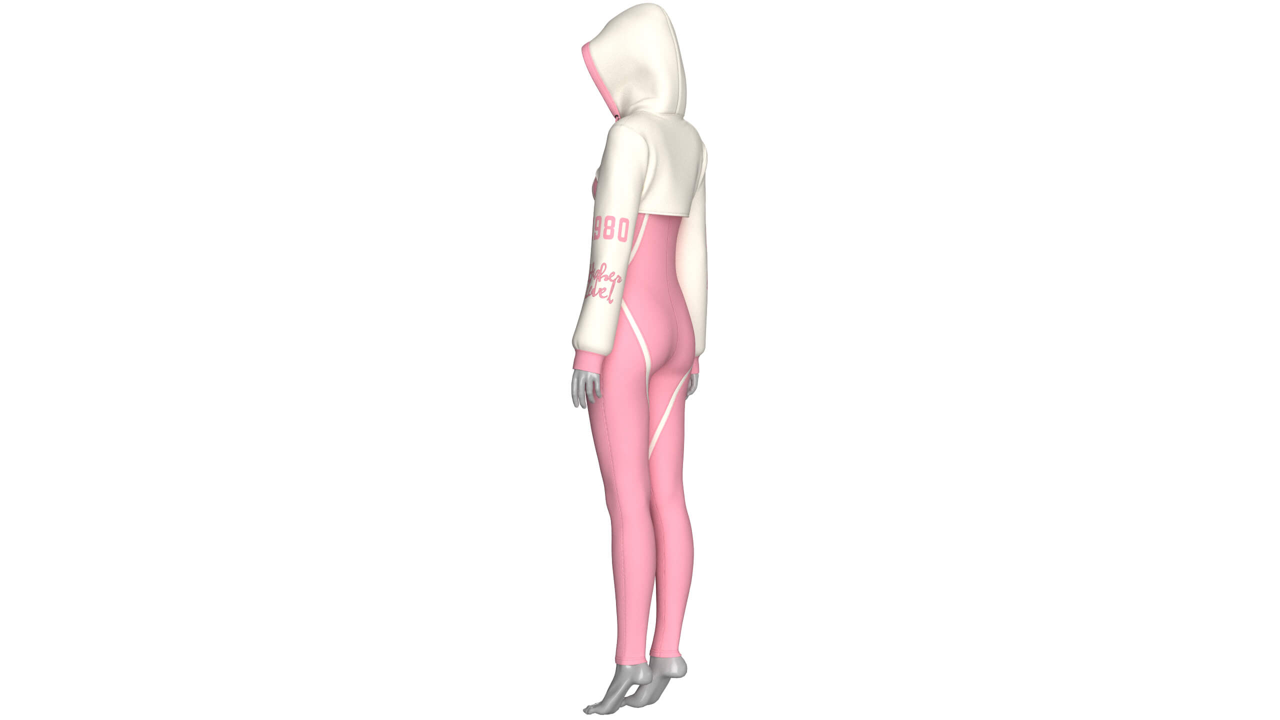 Girls Half-Zip Jumpsuit with Layered Crop Hoodie 3D Model