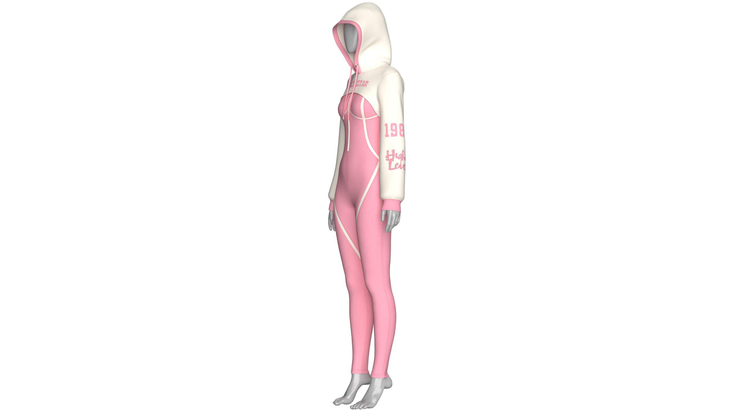 Girls Half-Zip Jumpsuit with Layered Crop Hoodie 3D Model
