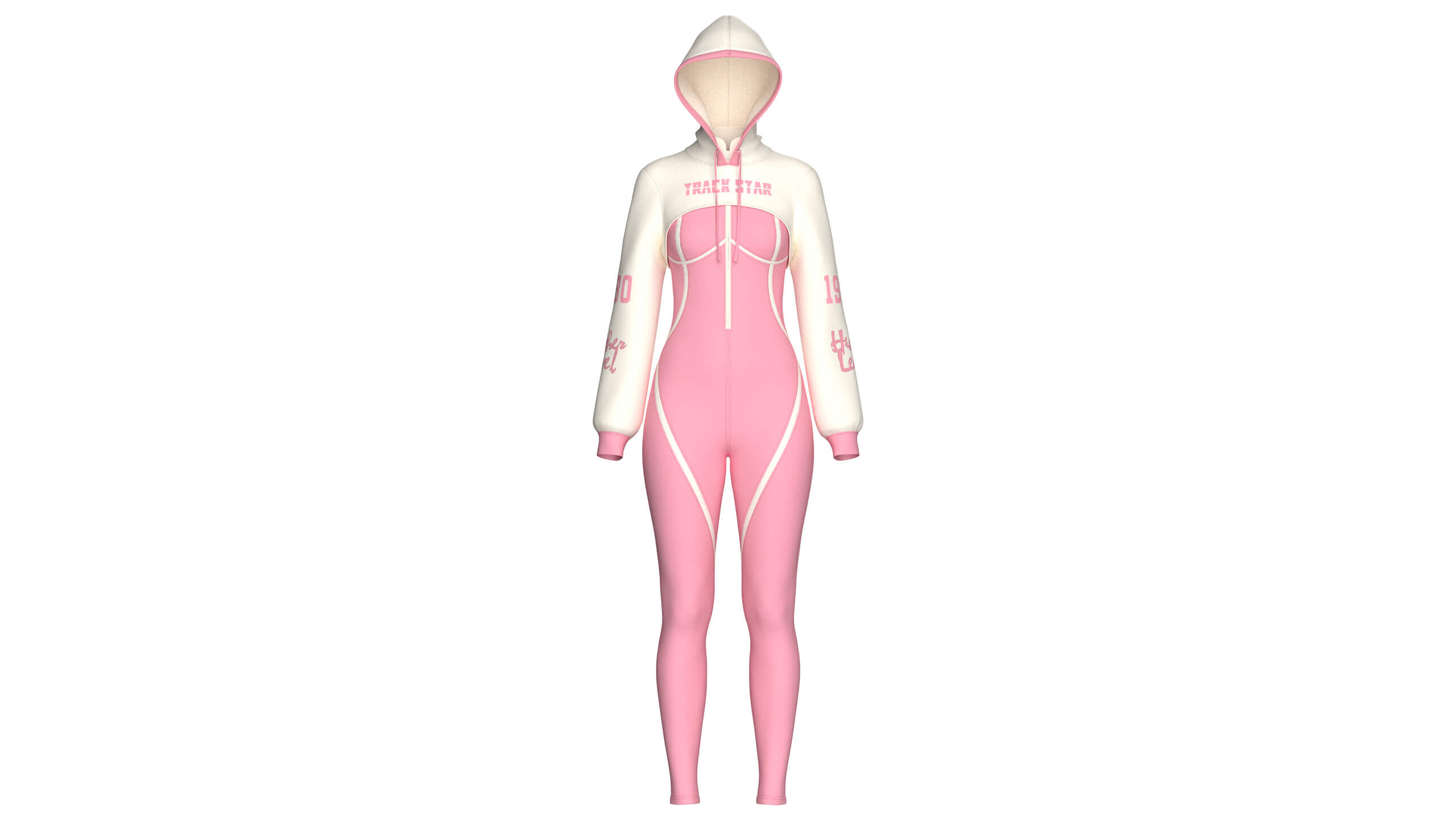 Girls Half-Zip Jumpsuit with Layered Crop Hoodie 3D Model