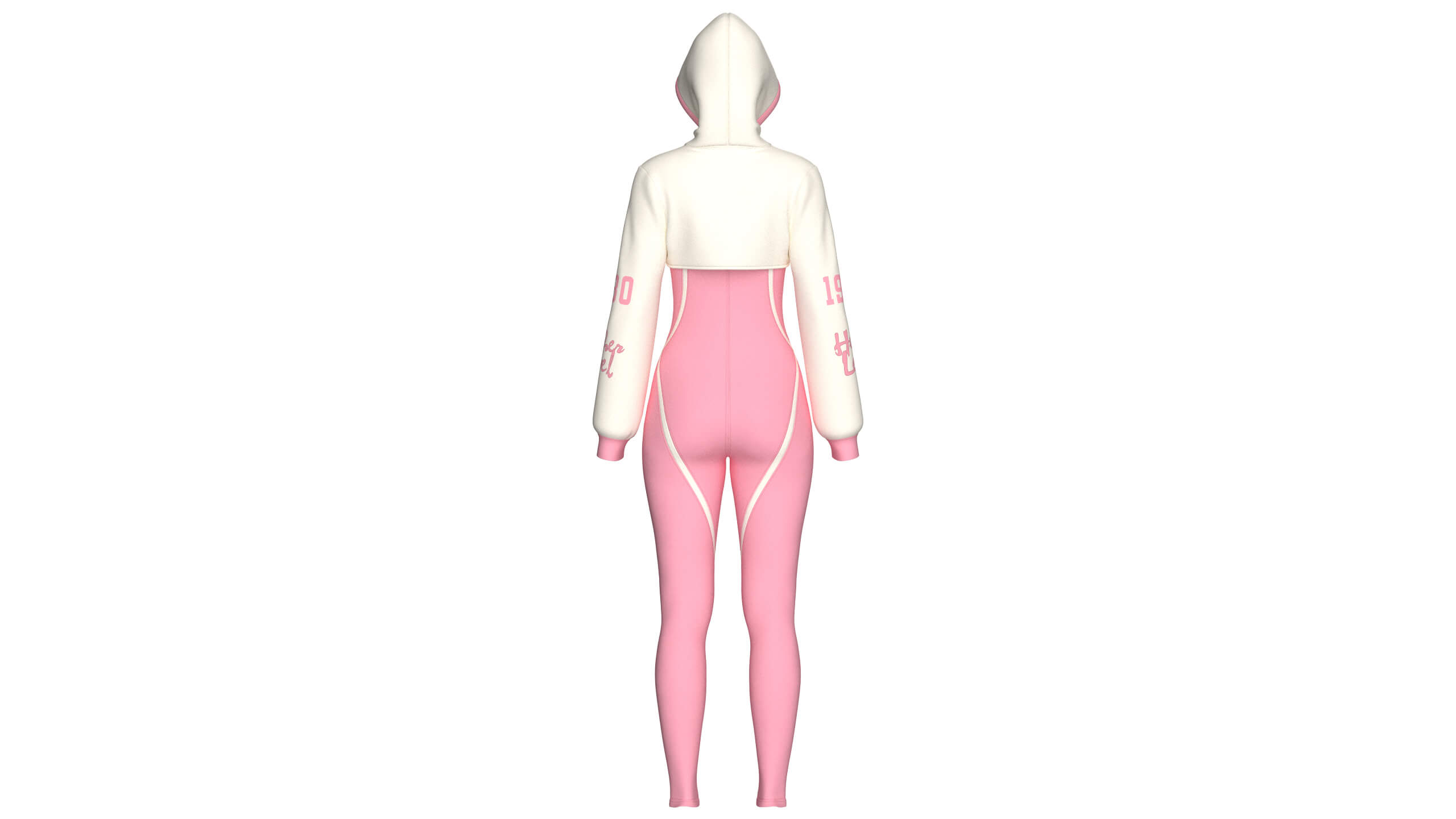 Girls Half-Zip Jumpsuit with Layered Crop Hoodie 3D Model