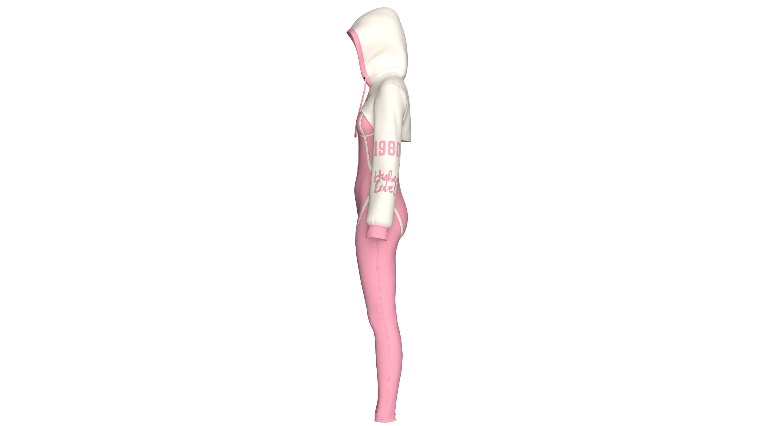 Girls Half-Zip Jumpsuit with Layered Crop Hoodie 3D Model