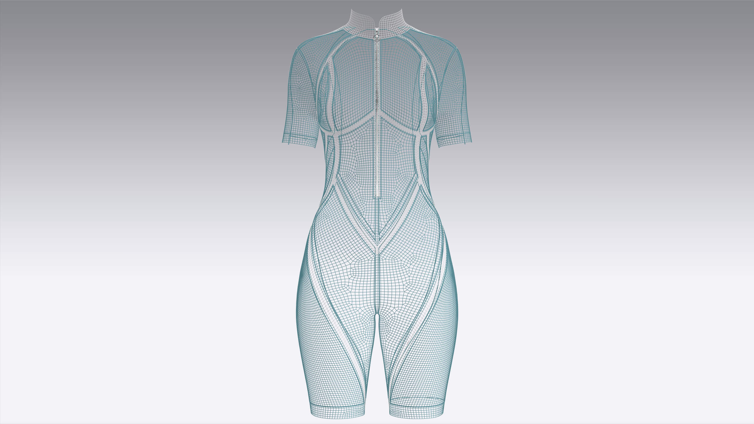 Girls Half-Zip Short Sleeve Swimsuit with Piping 3D Model