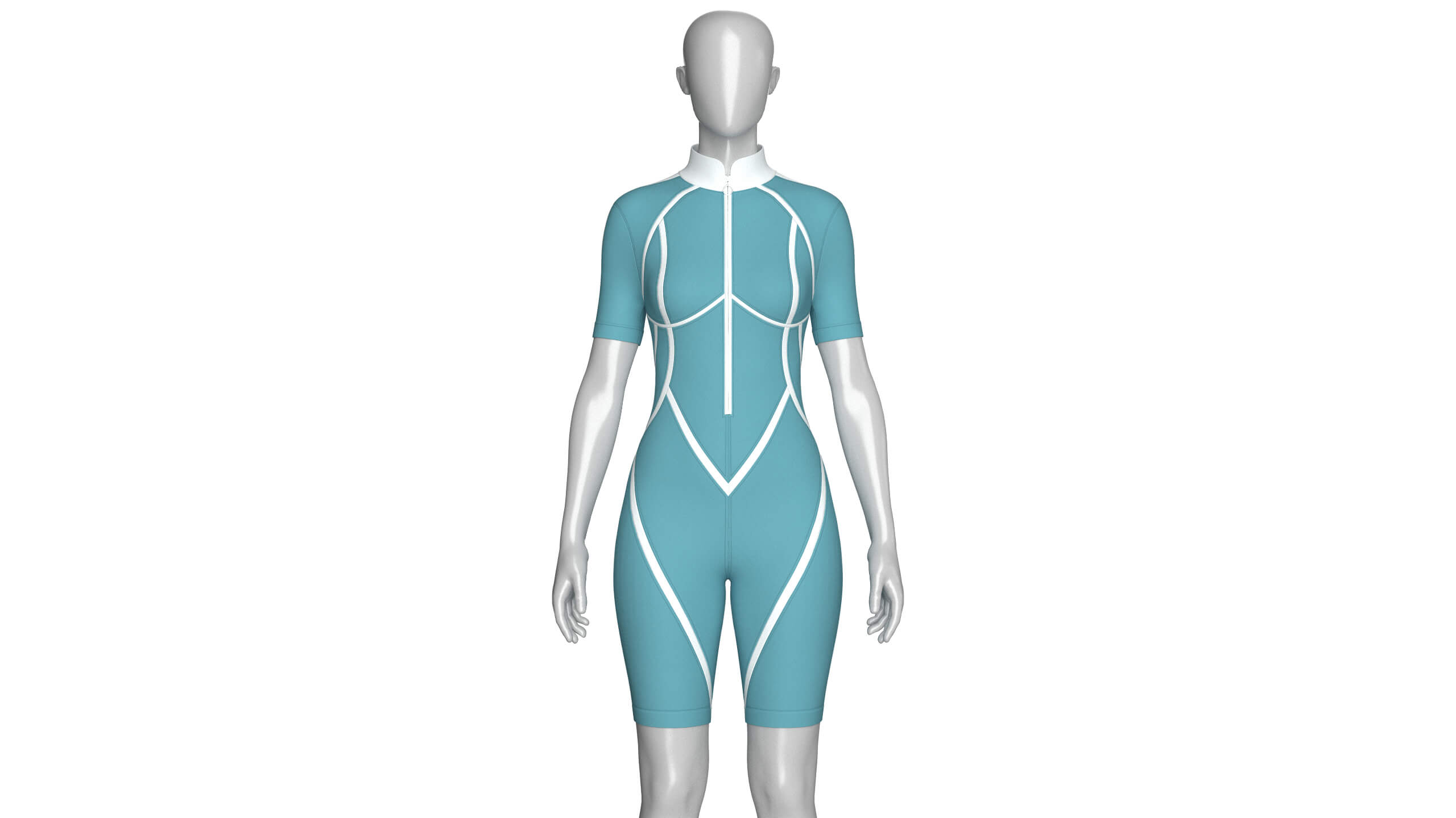 Girls Half-Zip Short Sleeve Swimsuit with Piping 3D Model