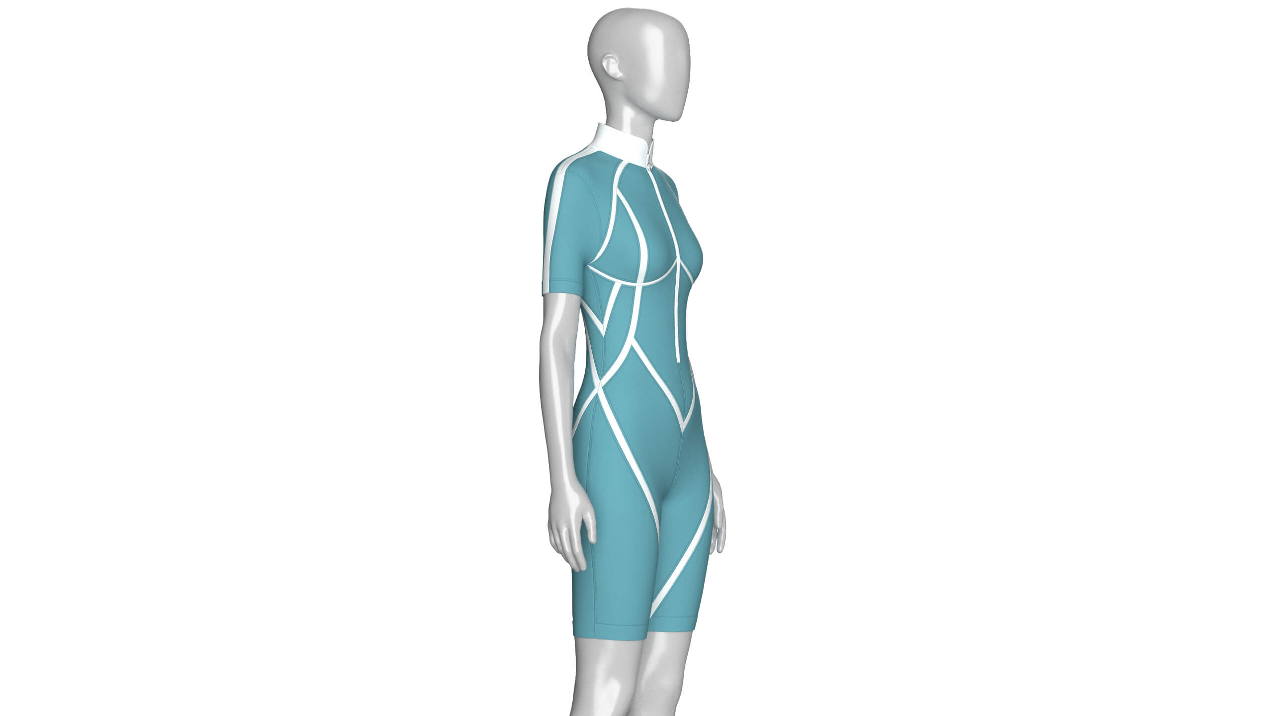 Girls Half-Zip Short Sleeve Swimsuit with Piping 3D Model