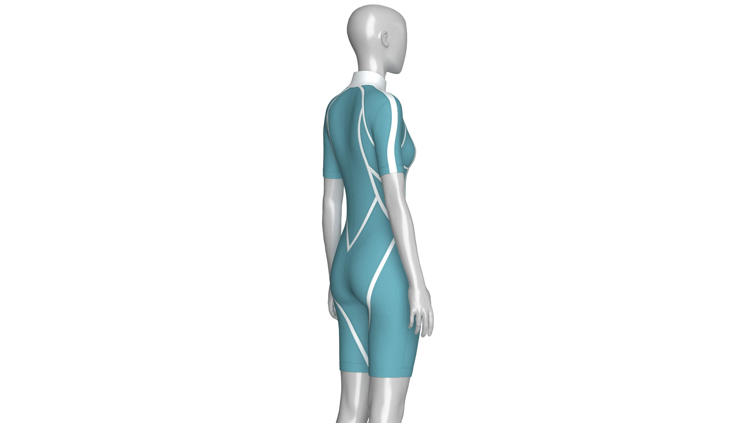 Girls Half-Zip Short Sleeve Swimsuit with Piping 3D Model