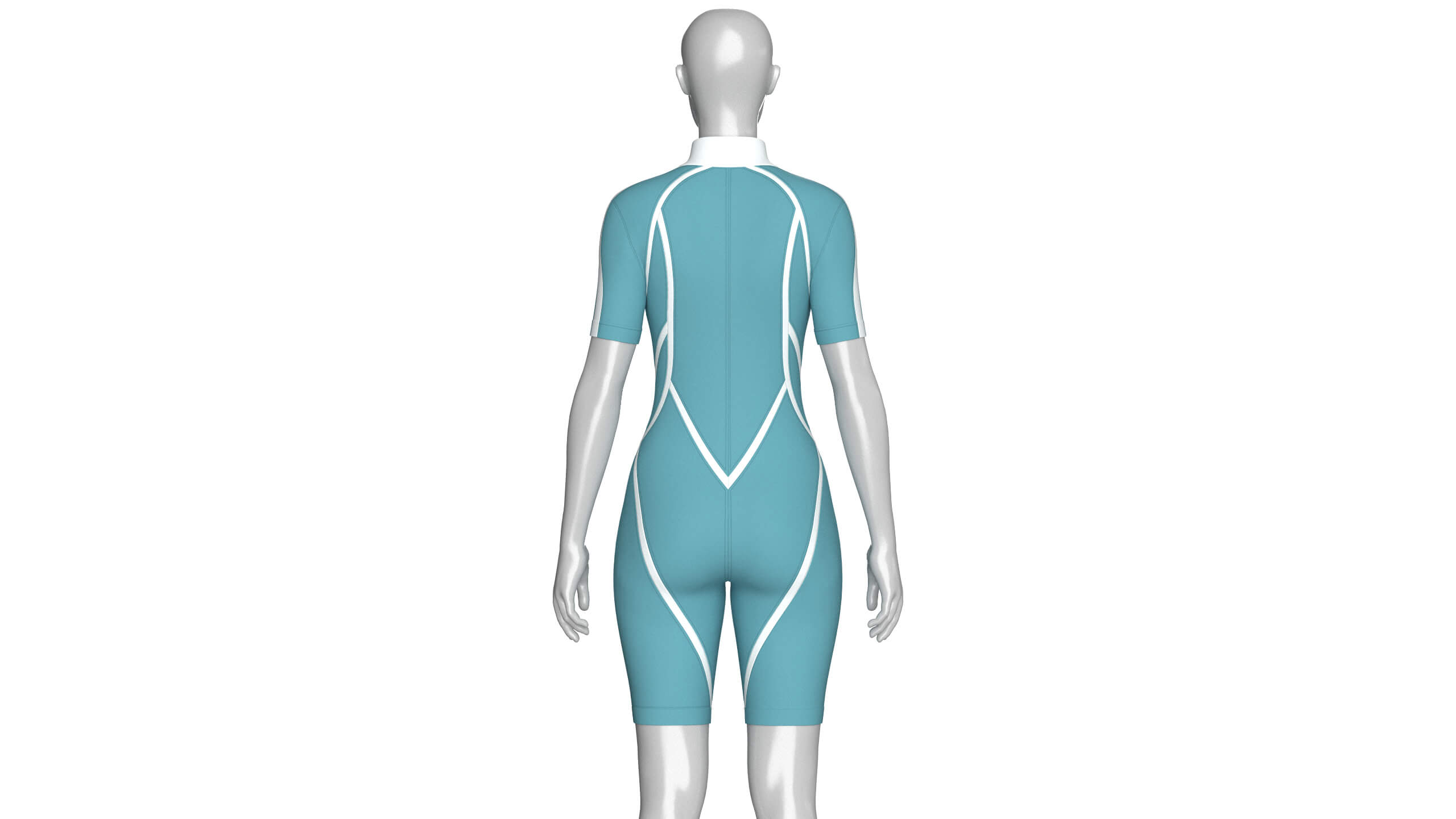 Girls Half-Zip Short Sleeve Swimsuit with Piping 3D Model