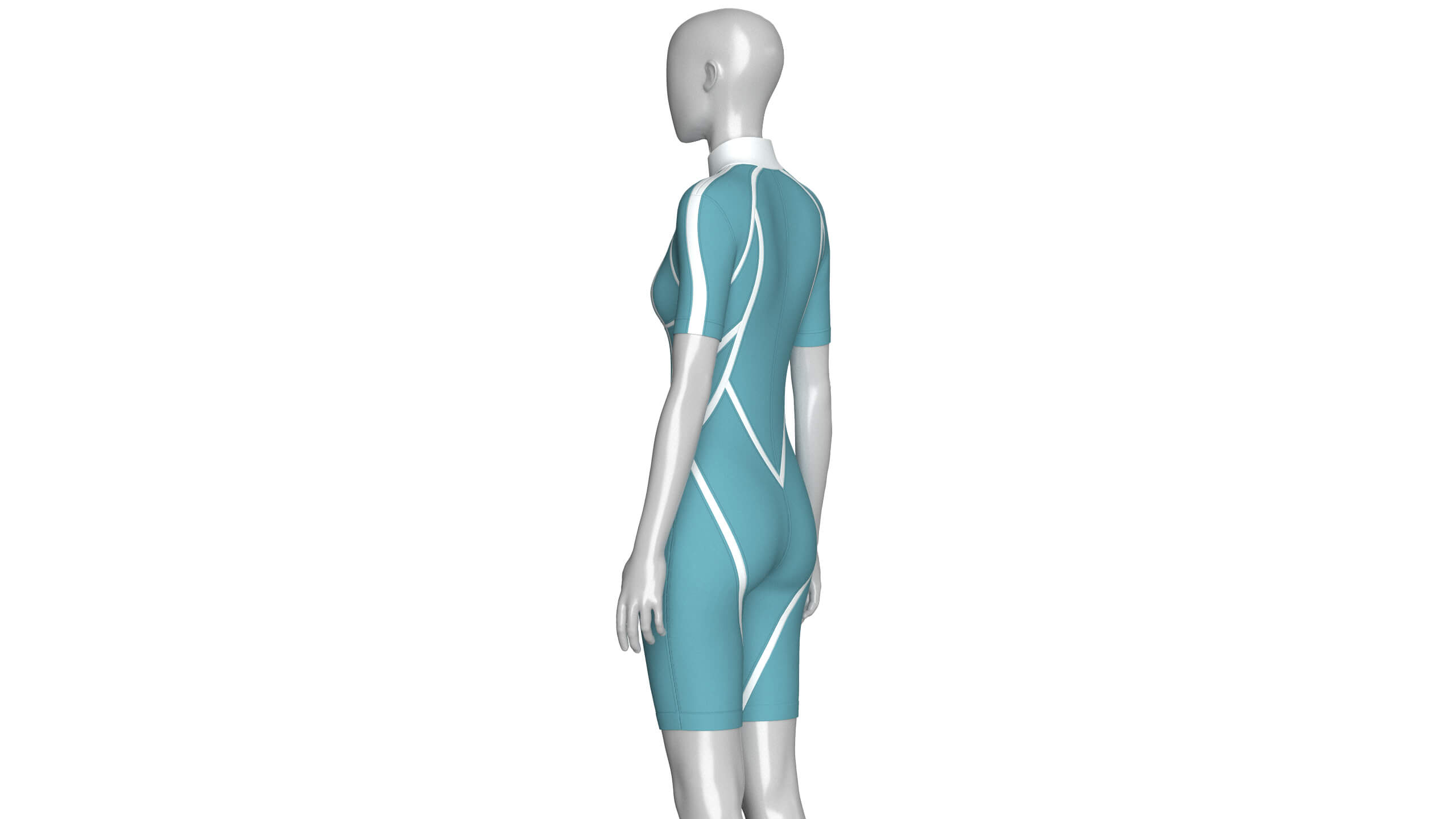 Girls Half-Zip Short Sleeve Swimsuit with Piping 3D Model