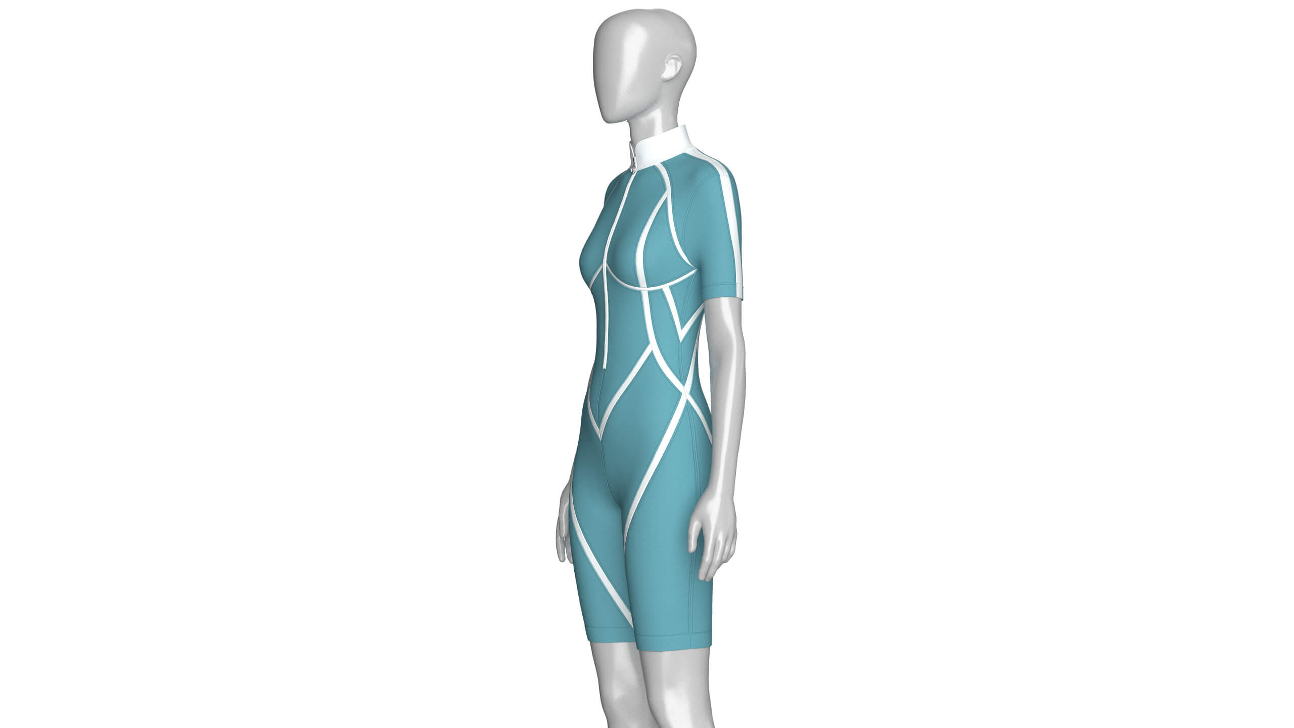 Girls Half-Zip Short Sleeve Swimsuit with Piping 3D Model