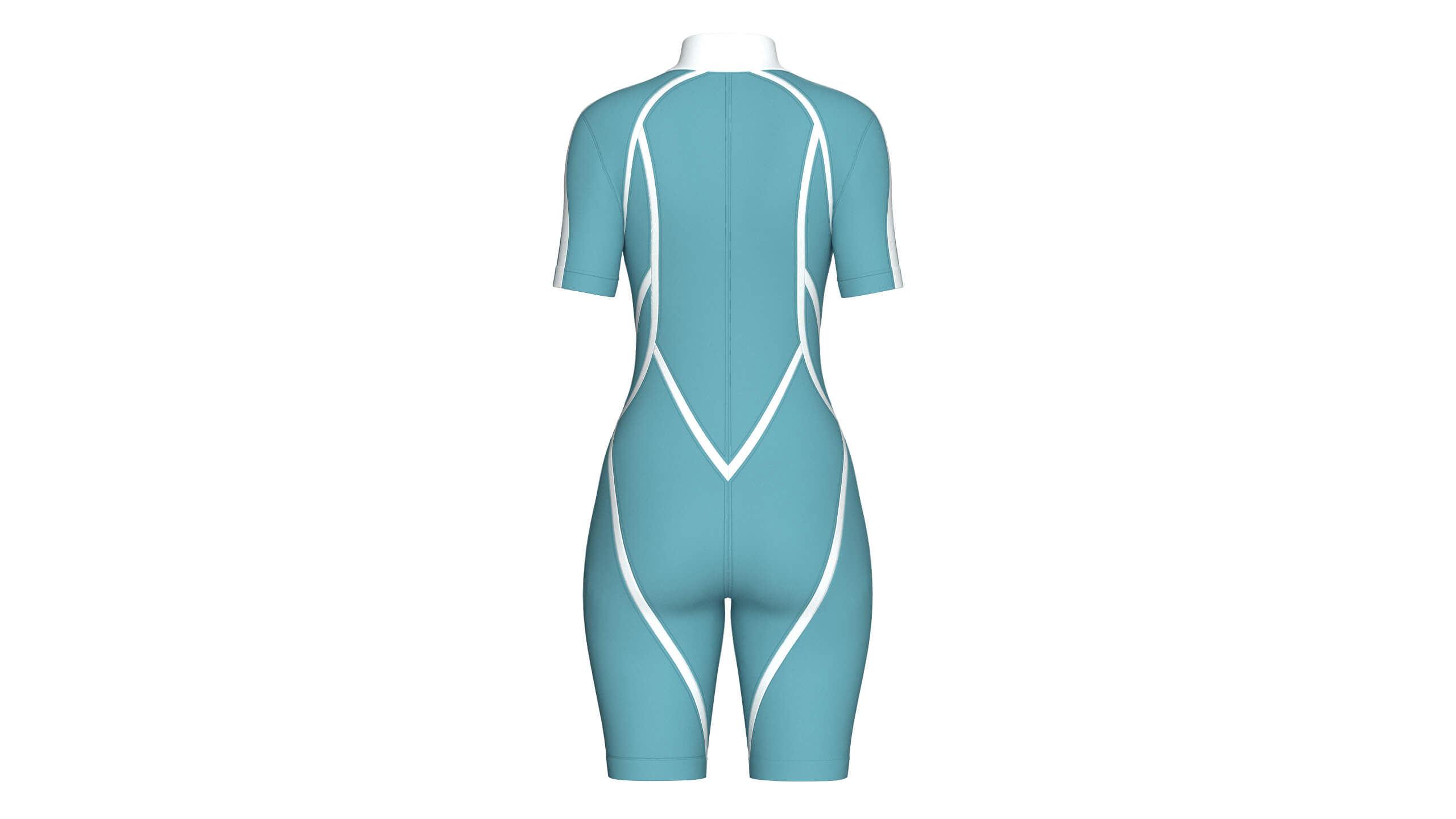 Girls Half-Zip Short Sleeve Swimsuit with Piping 3D Model