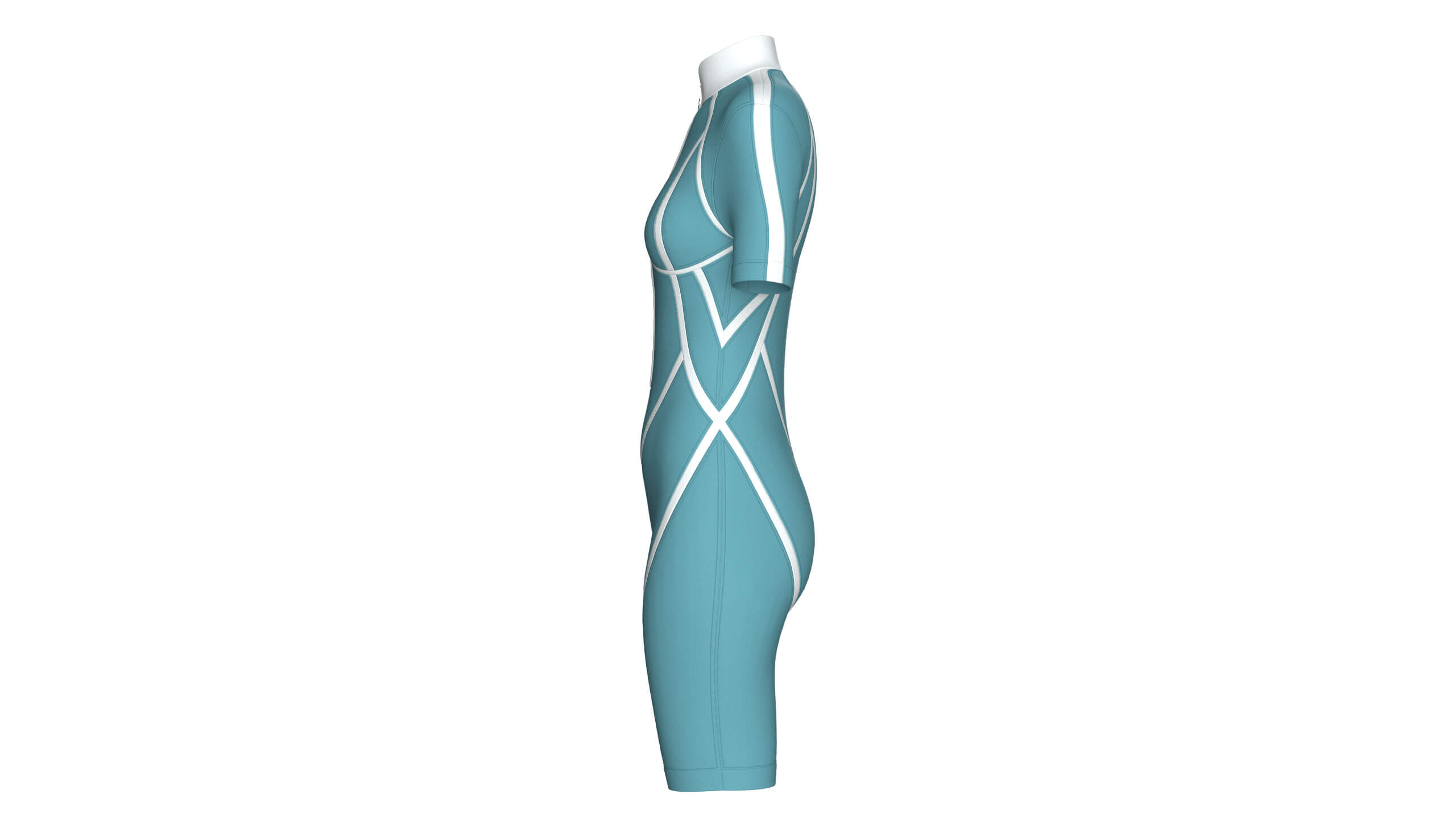 Girls Half-Zip Short Sleeve Swimsuit with Piping 3D Model
