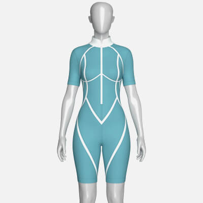 Girls Half-Zip Short Sleeve Swimsuit with Piping