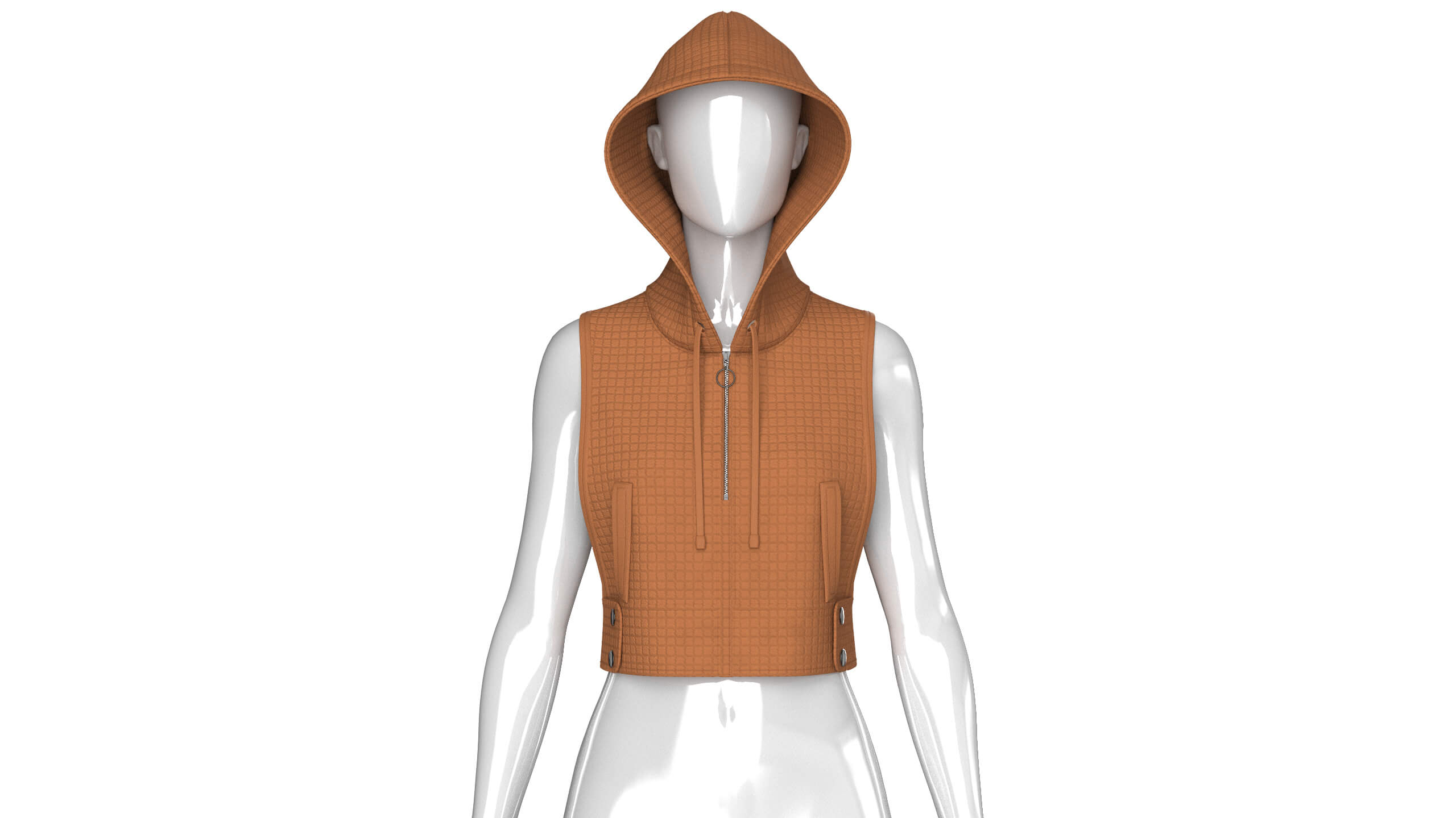 Girls Half-Zip Sleeveless Quilted Crop Hoodie 3D Model