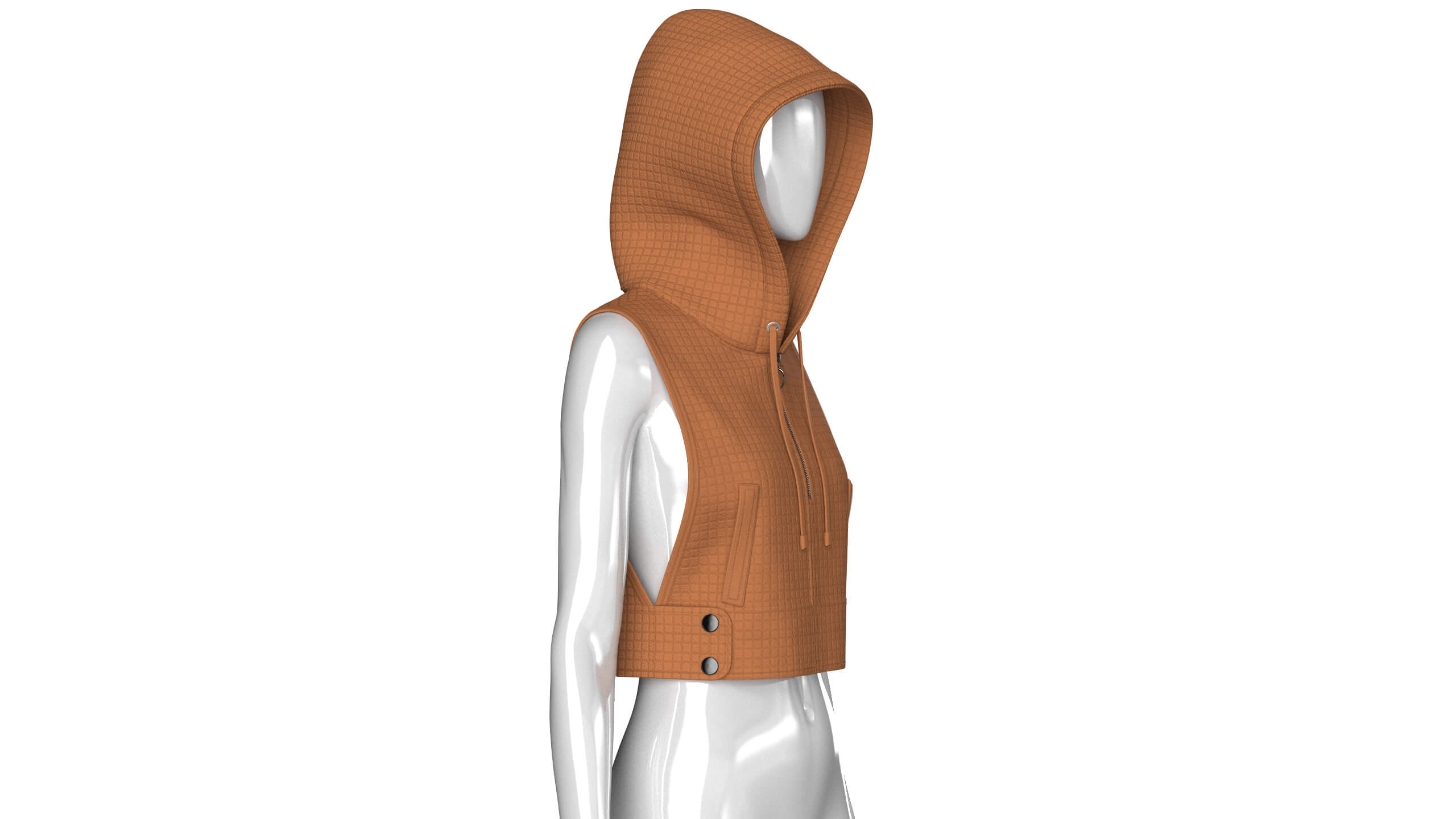 Girls Half-Zip Sleeveless Quilted Crop Hoodie 3D Model