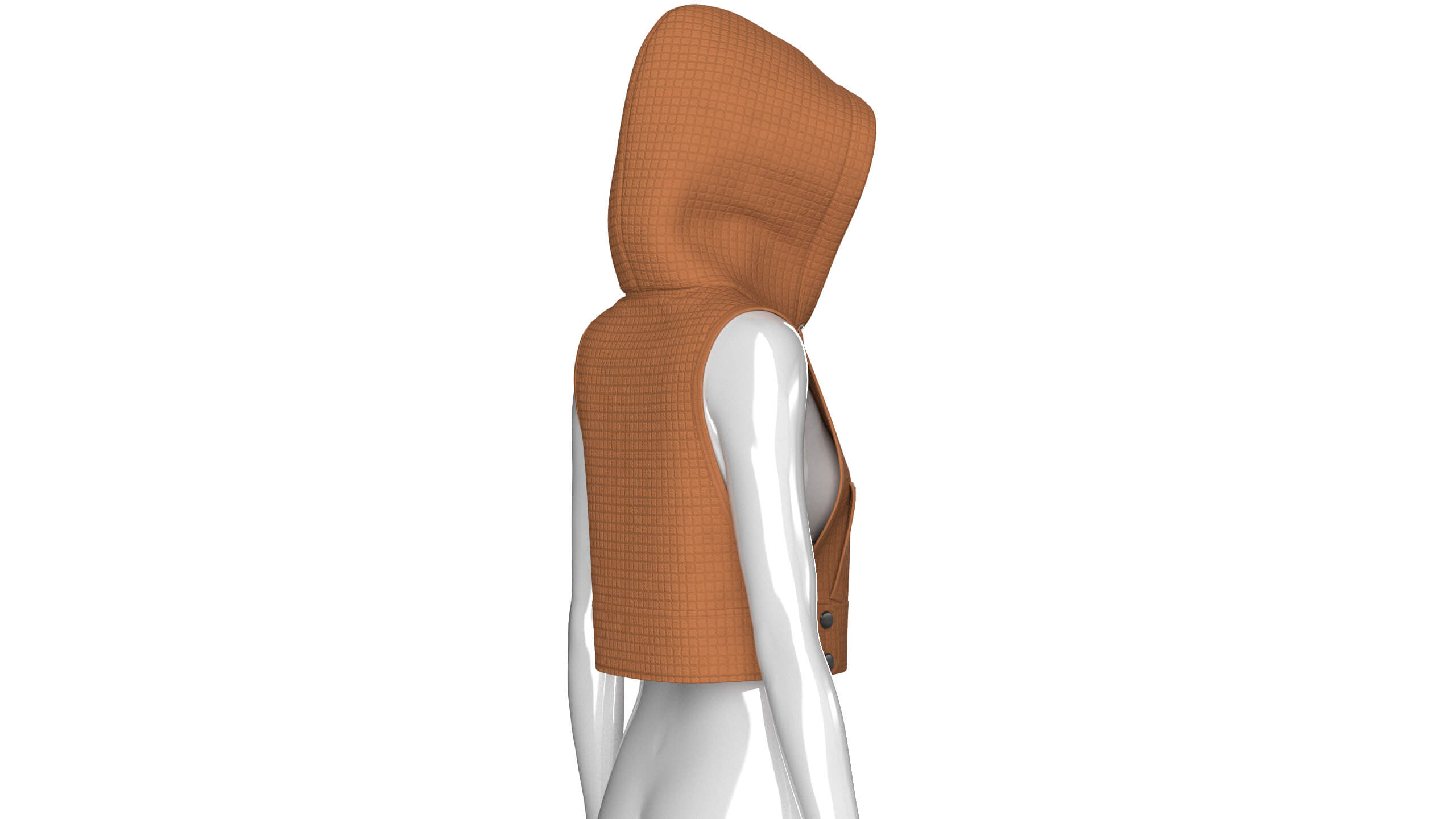 Girls Half-Zip Sleeveless Quilted Crop Hoodie 3D Model