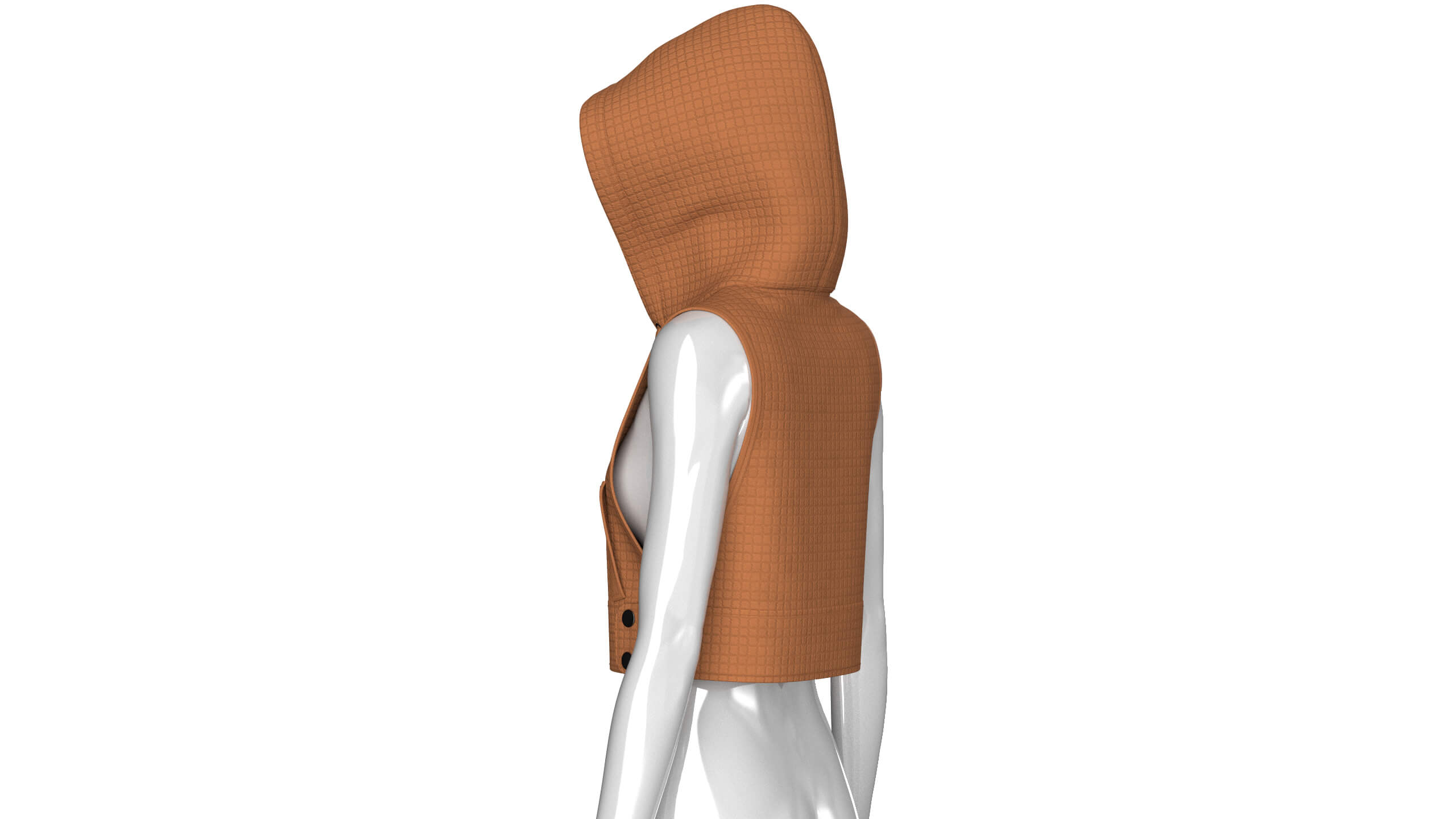 Girls Half-Zip Sleeveless Quilted Crop Hoodie 3D Model