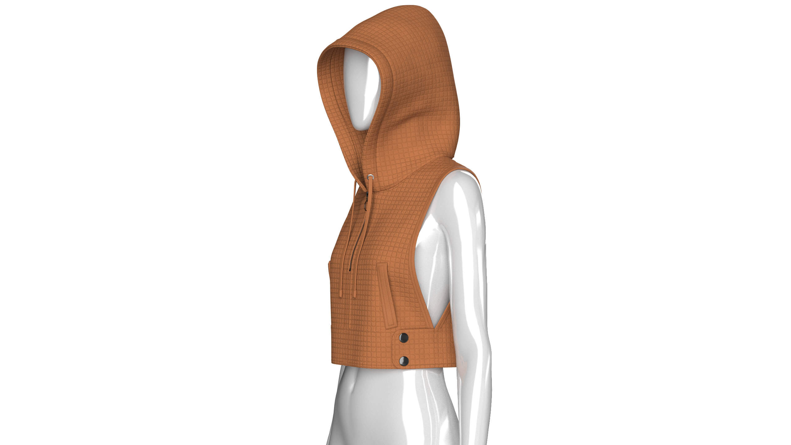 Girls Half-Zip Sleeveless Quilted Crop Hoodie 3D Model