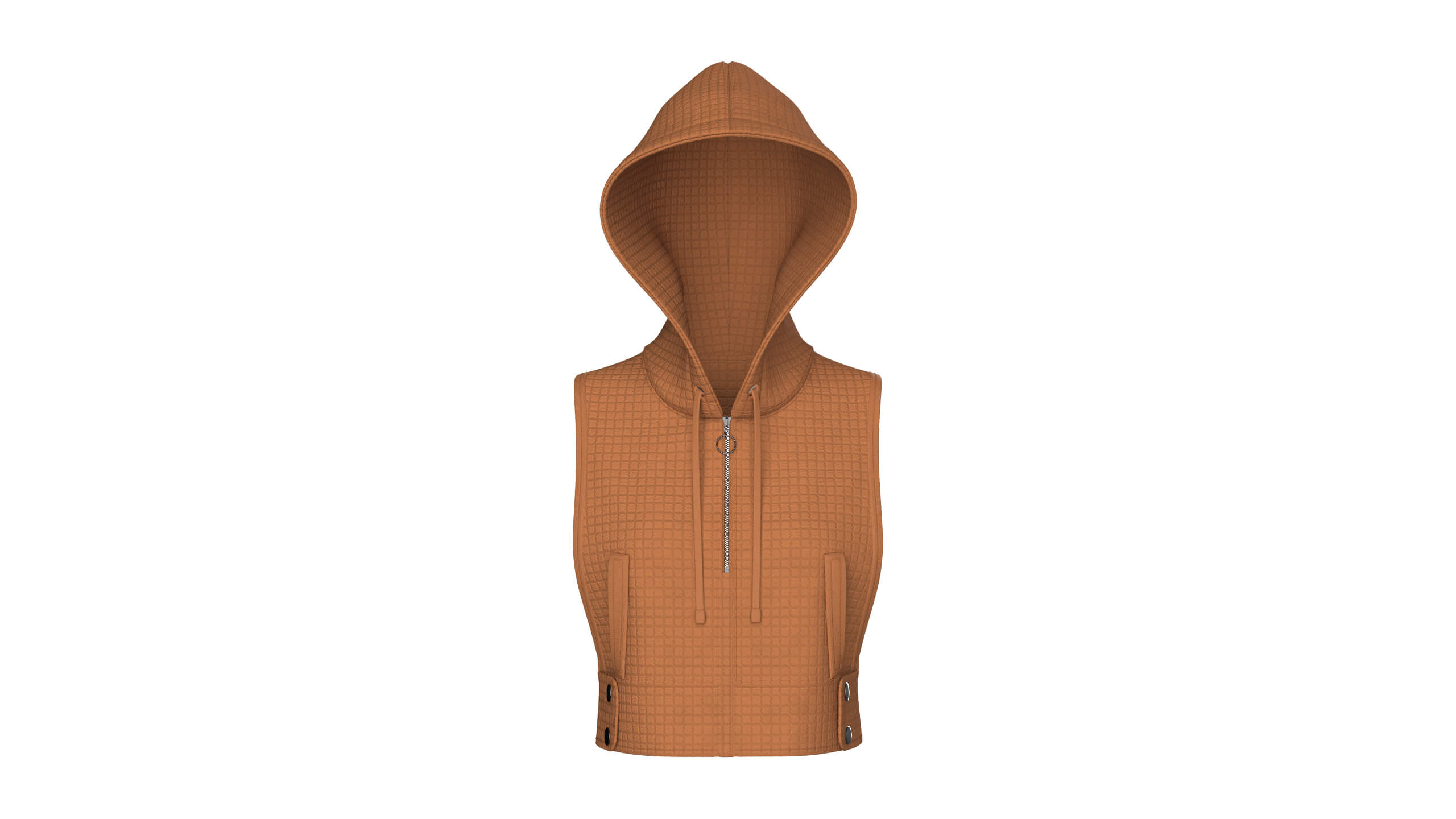 Girls Half-Zip Sleeveless Quilted Crop Hoodie 3D Model