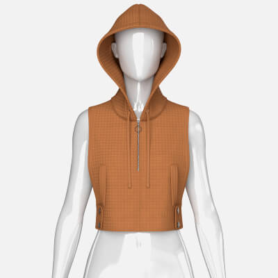 Girls Half-Zip Sleeveless Quilted Crop Hoodie