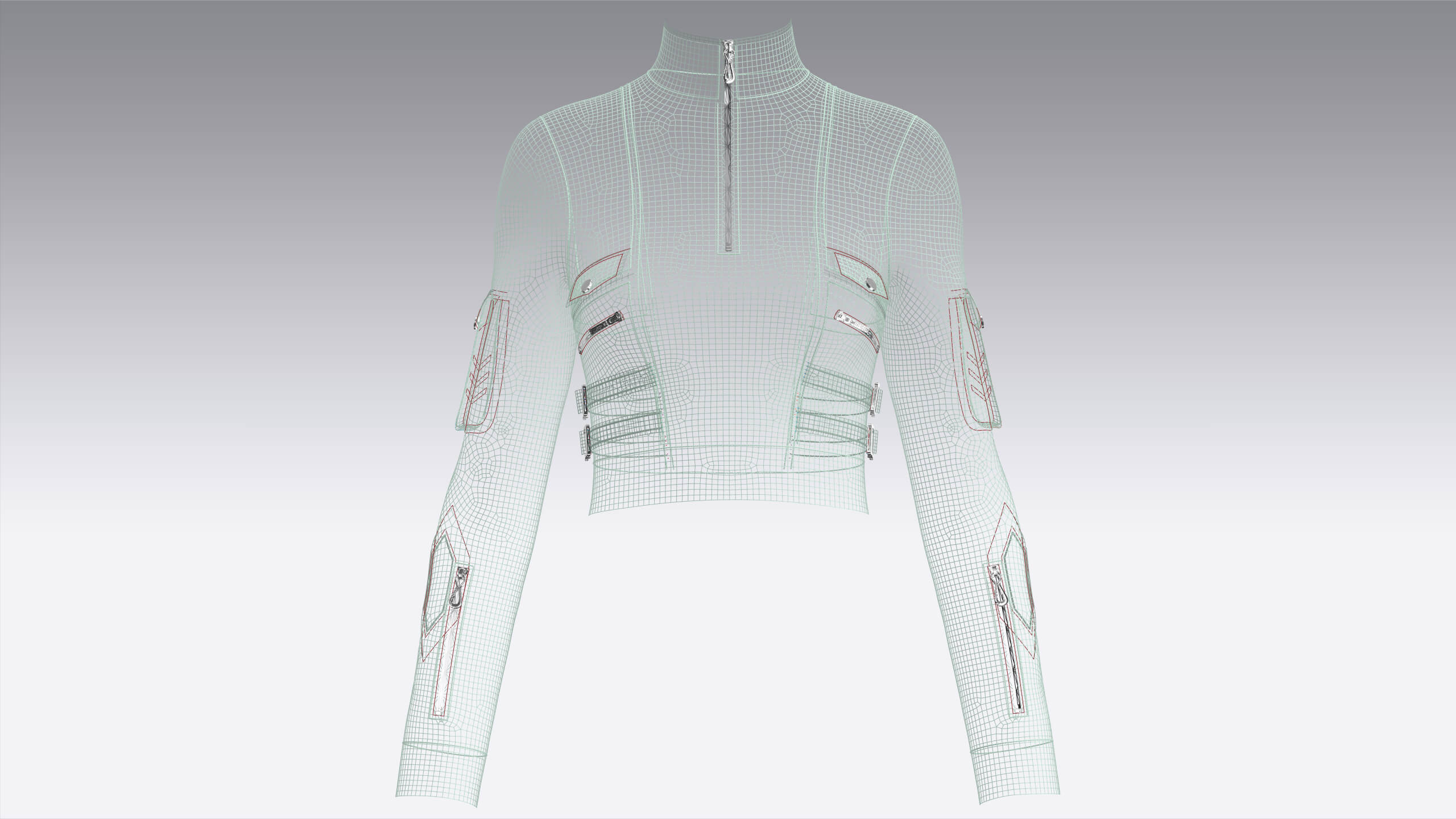 Girls Half-Zip Tactical Buckled Crop Jacket 3D Model