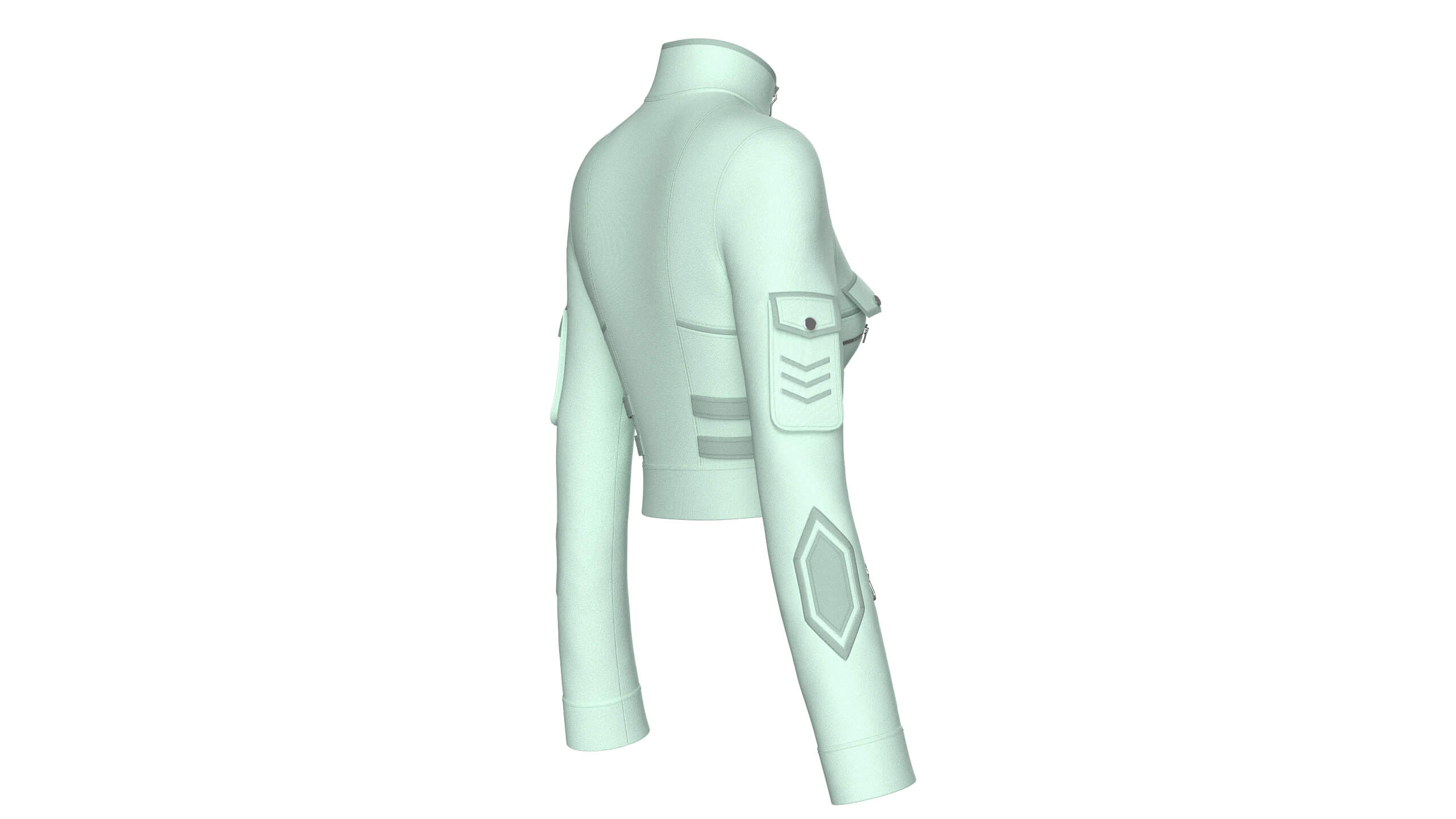 Girls Half-Zip Tactical Buckled Crop Jacket 3D Model