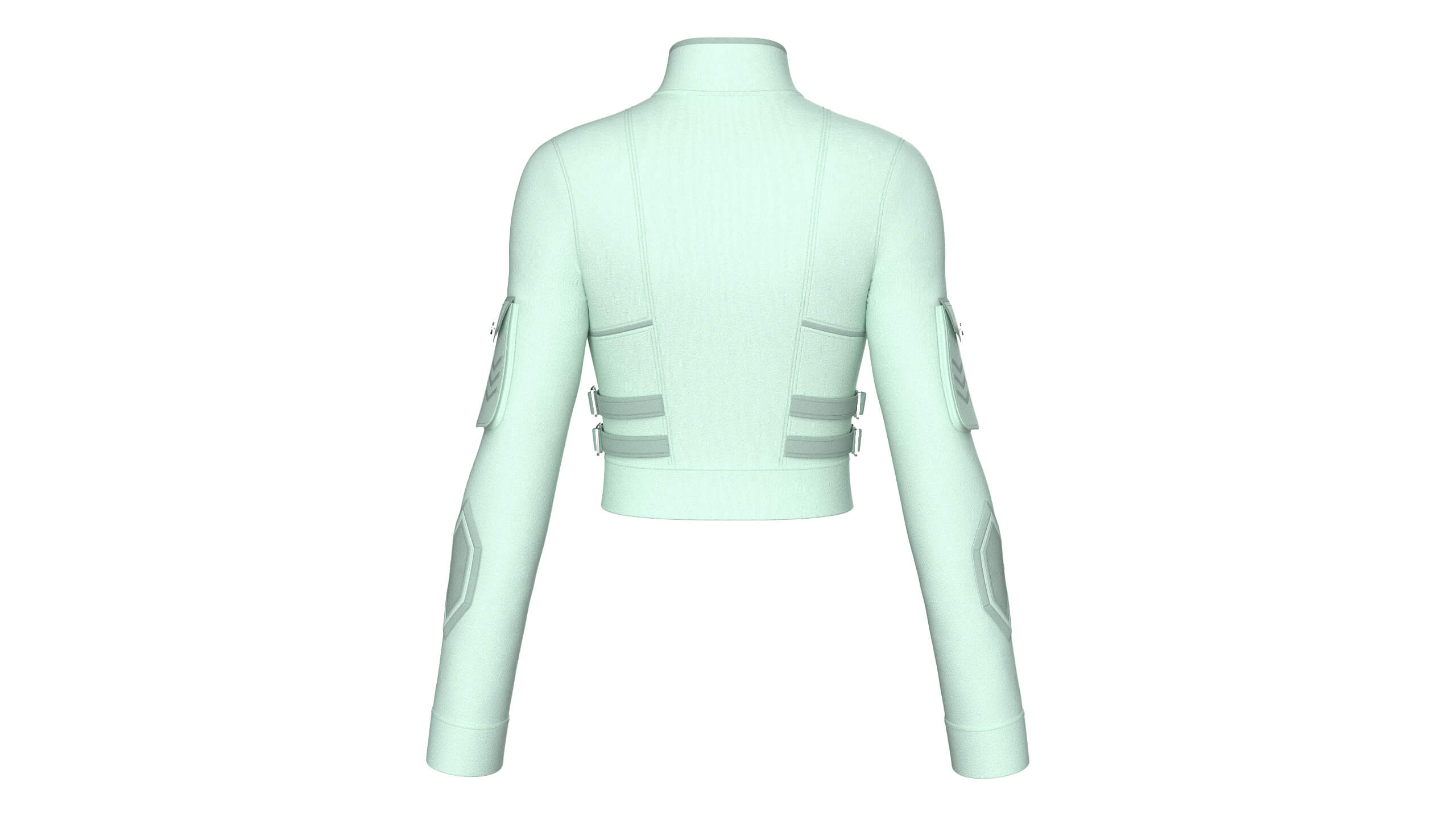 Girls Half-Zip Tactical Buckled Crop Jacket 3D Model