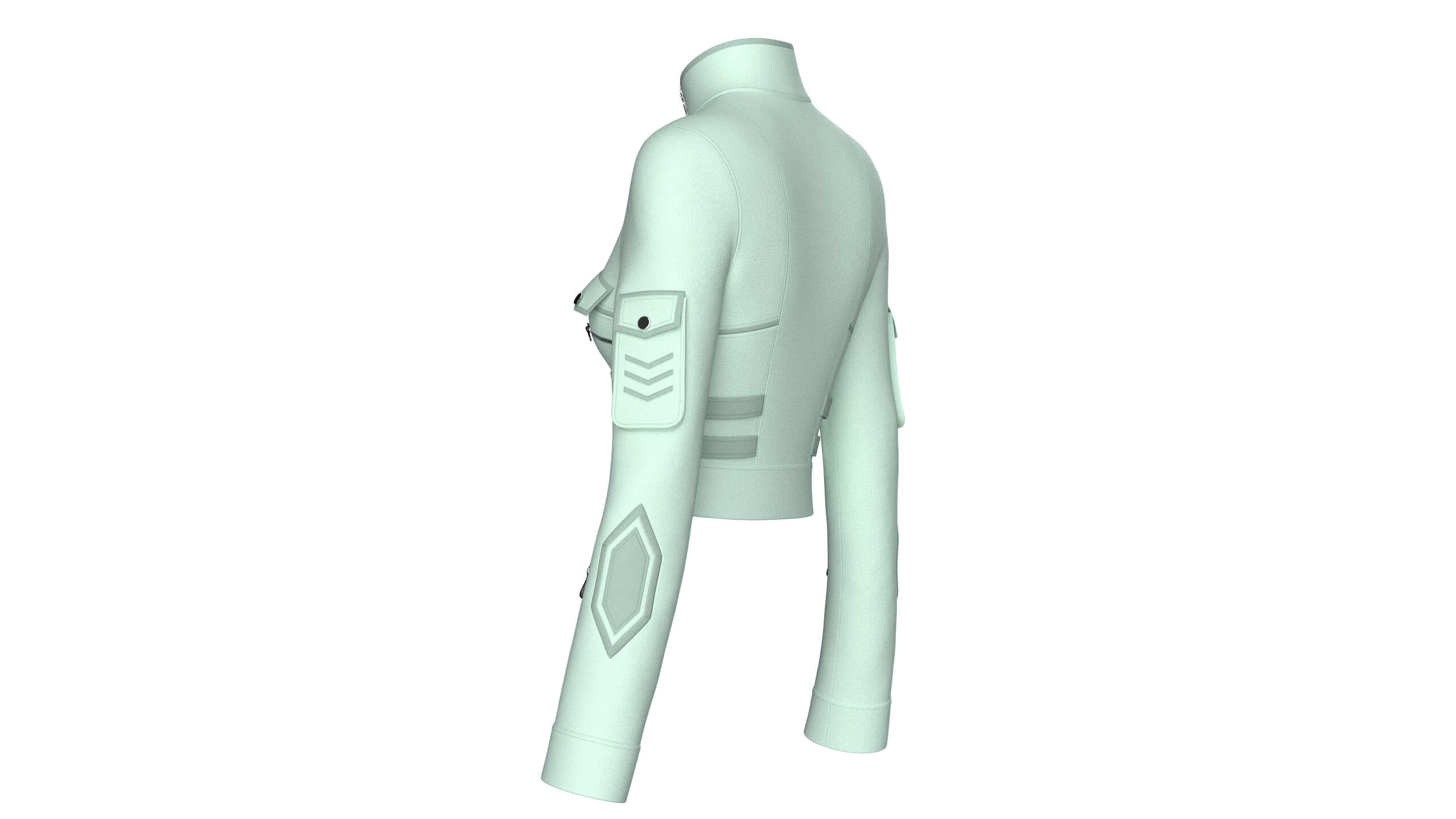 Girls Half-Zip Tactical Buckled Crop Jacket 3D Model