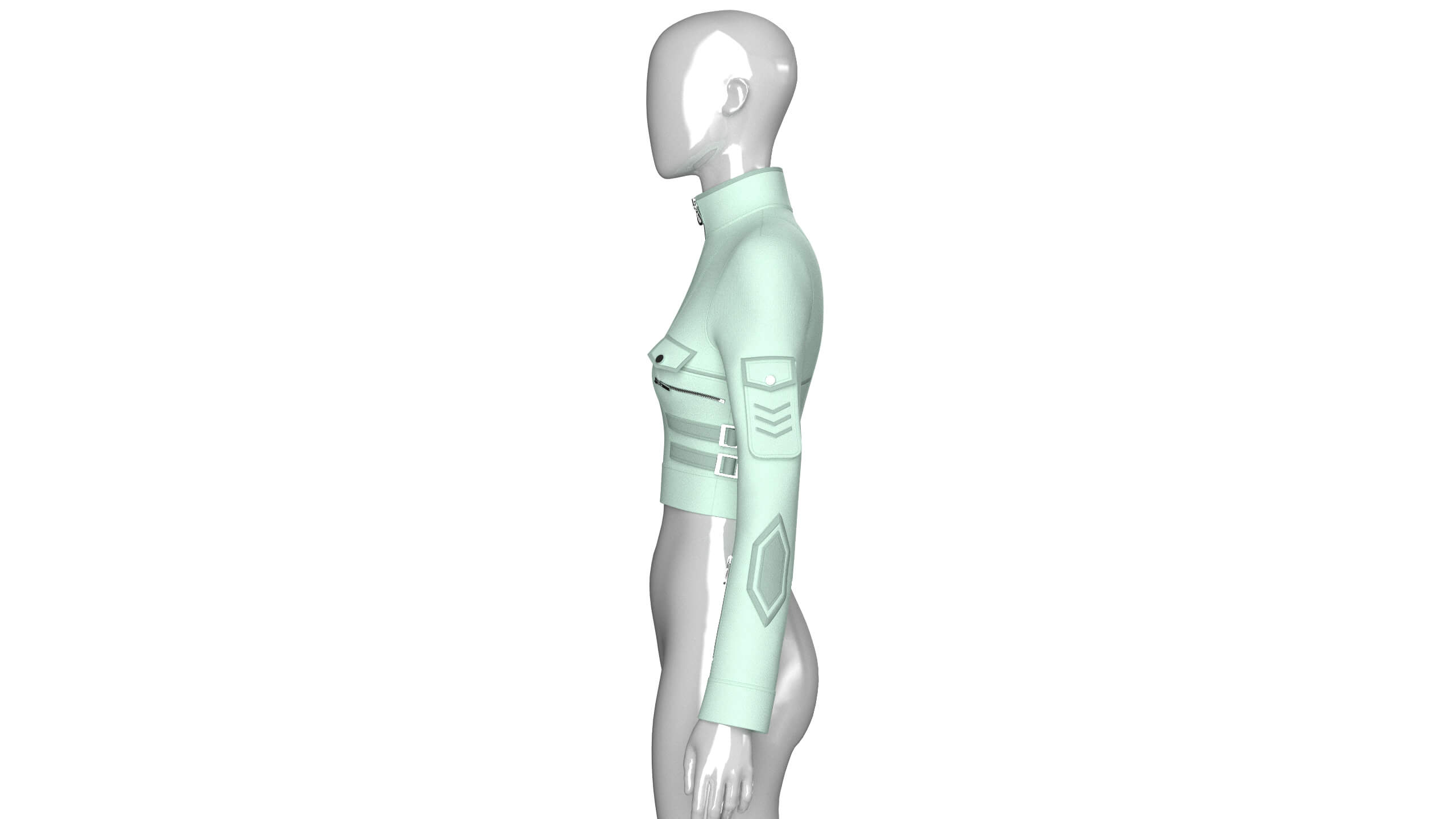 Girls Half-Zip Tactical Buckled Crop Jacket 3D Model