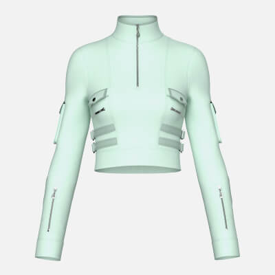 Girls Half-Zip Tactical Buckled Crop Jacket
