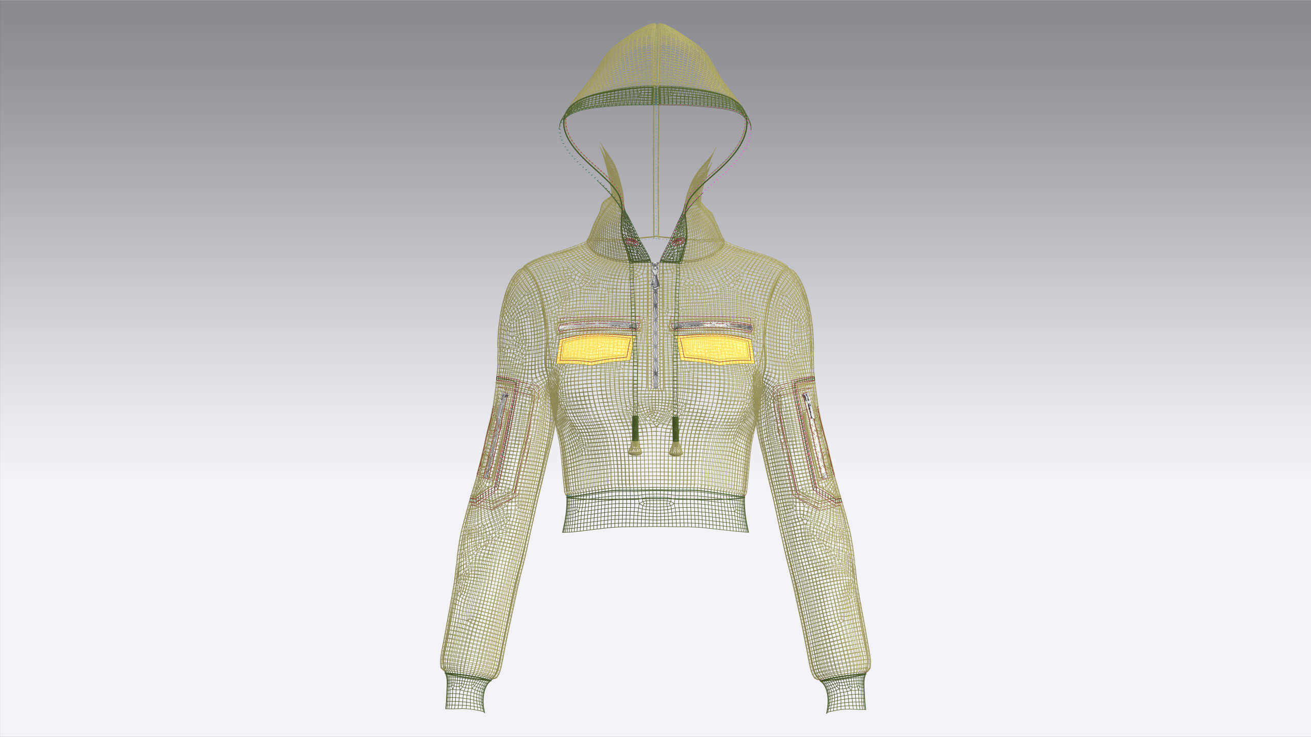 Girls Half-Zip Tactical Crop Hoodie with Pocket 3D Model