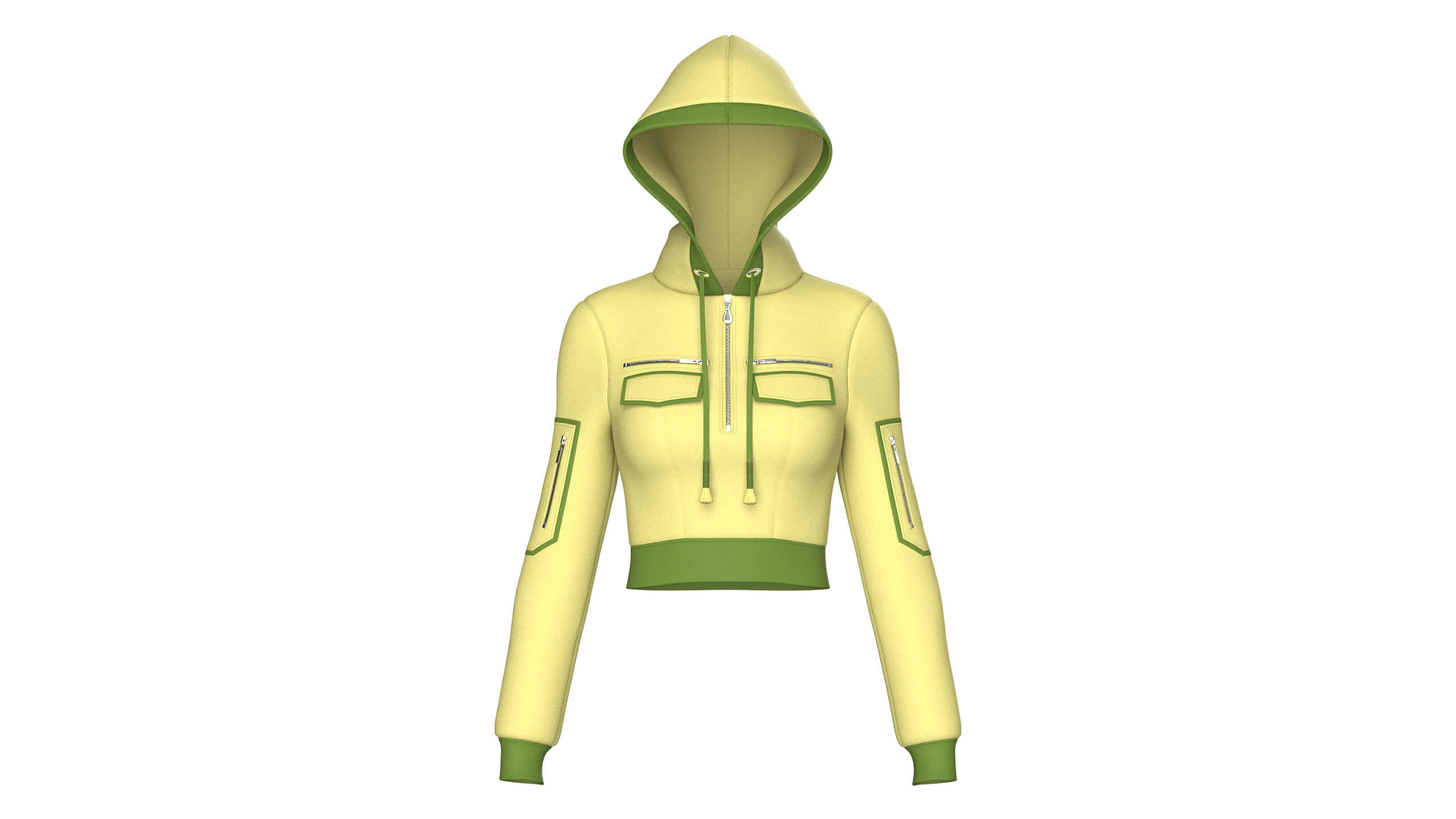Girls Half-Zip Tactical Crop Hoodie with Pocket 3D Model