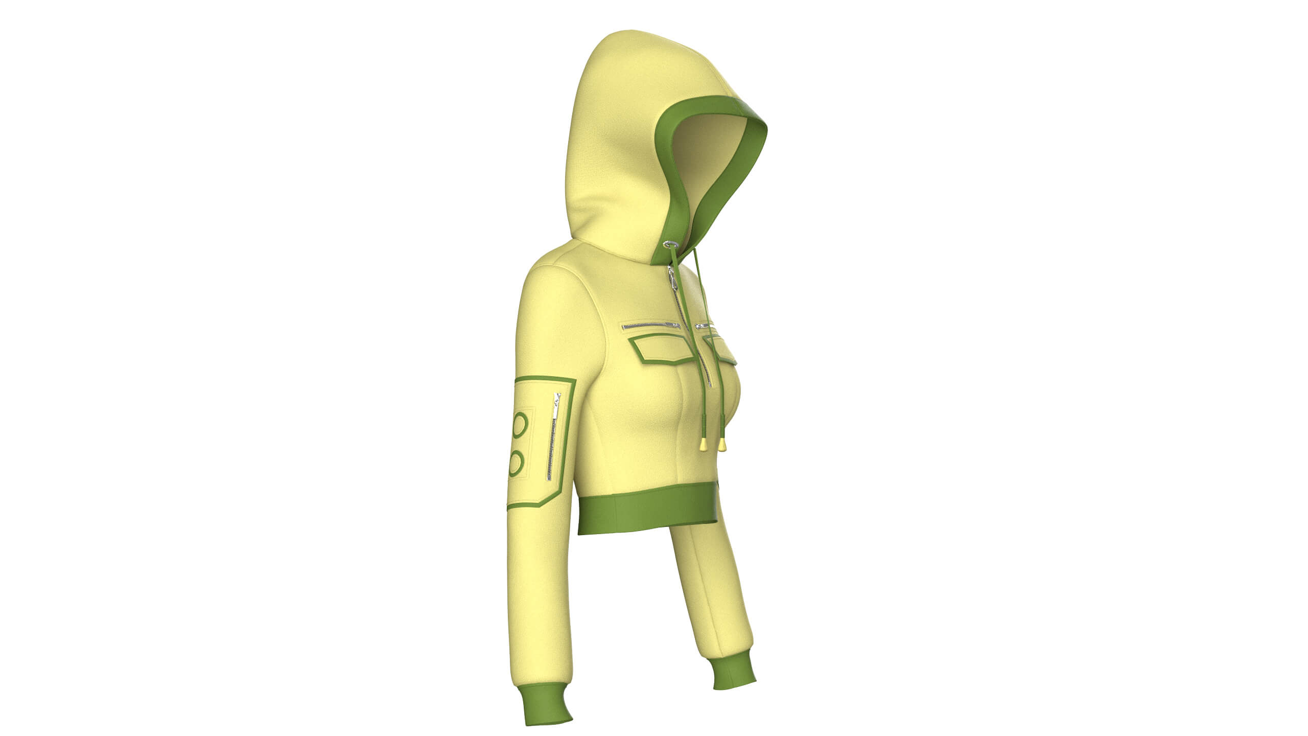 Girls Half-Zip Tactical Crop Hoodie with Pocket 3D Model