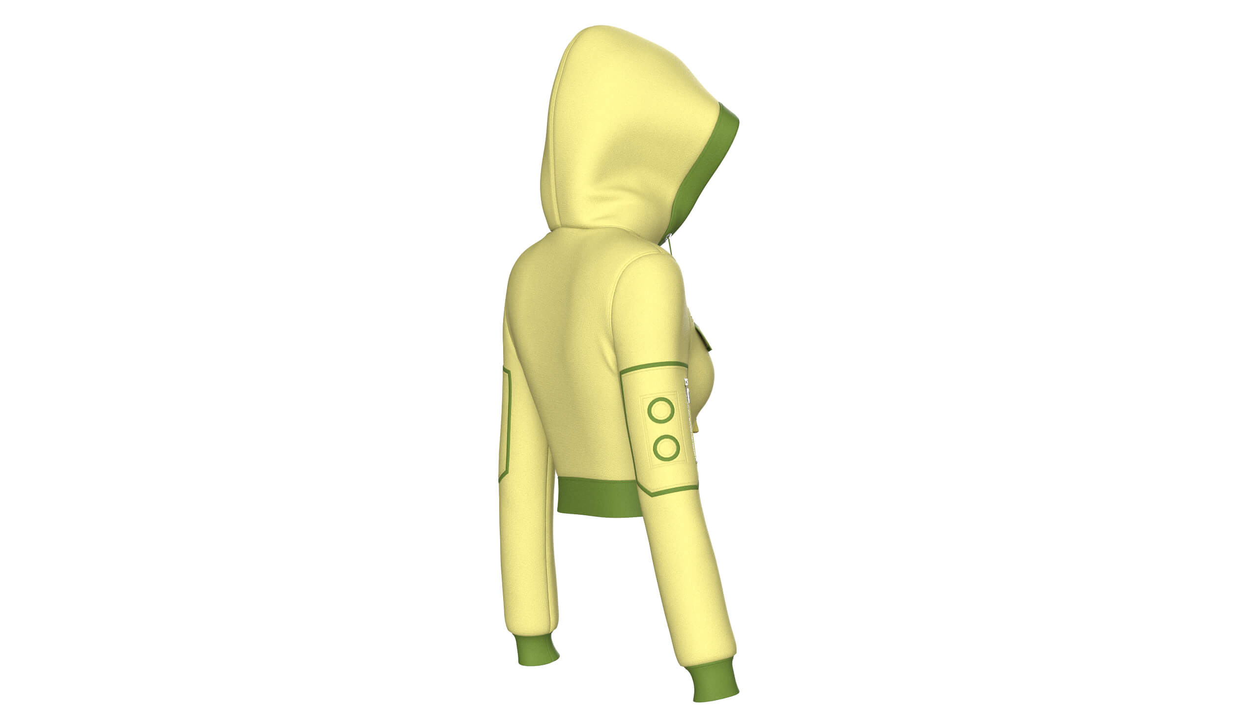 Girls Half-Zip Tactical Crop Hoodie with Pocket 3D Model