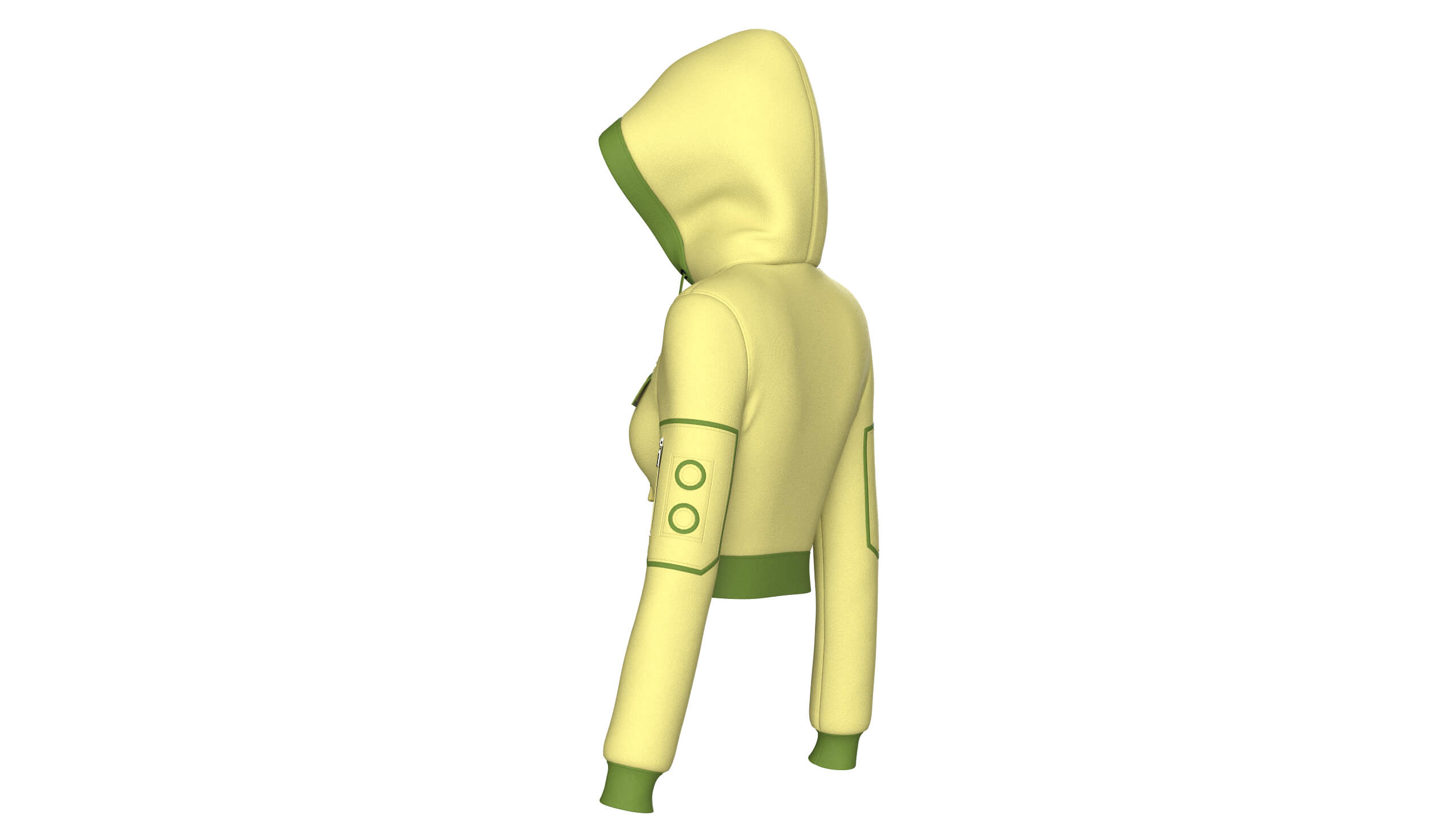 Girls Half-Zip Tactical Crop Hoodie with Pocket 3D Model