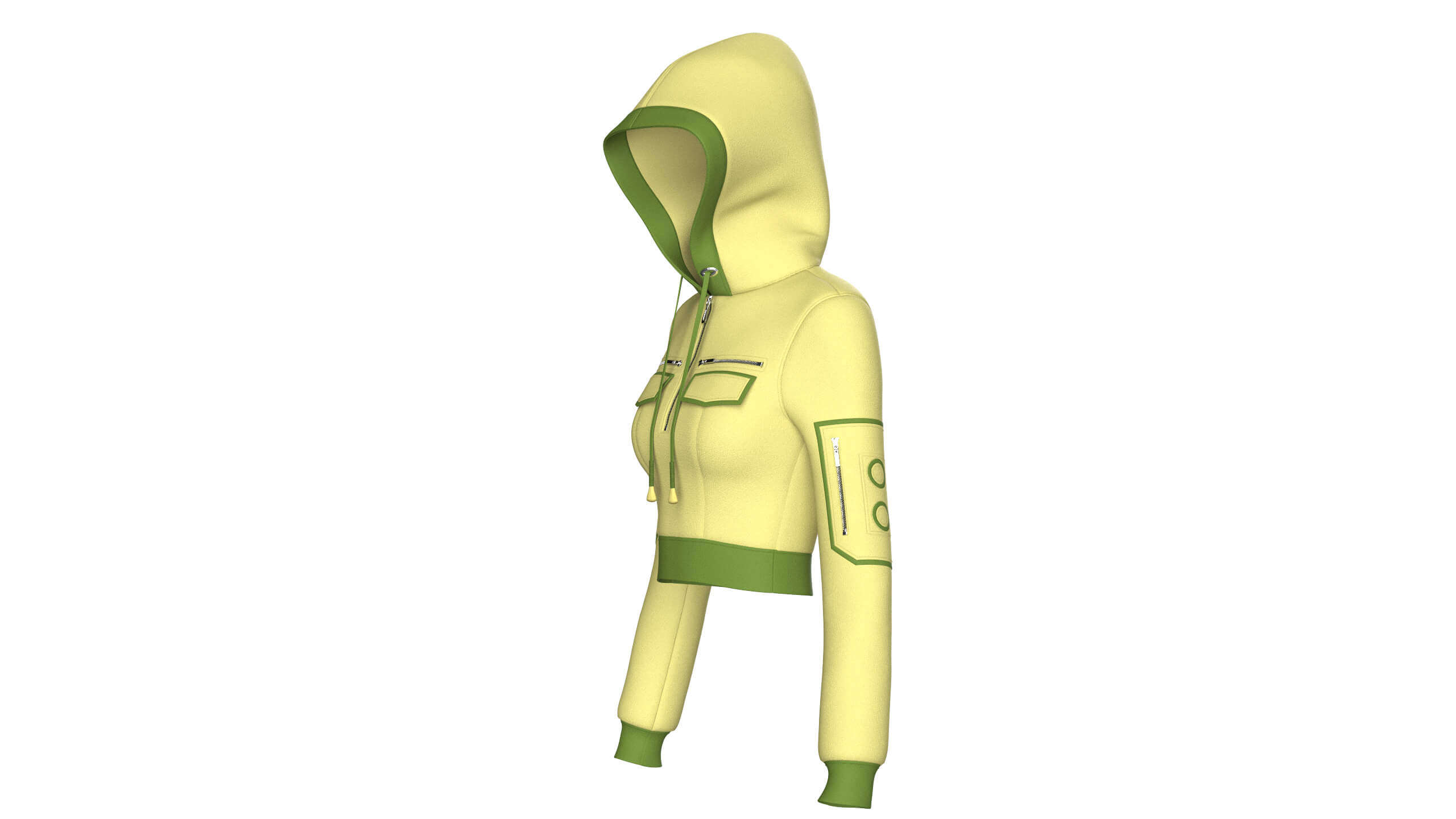 Girls Half-Zip Tactical Crop Hoodie with Pocket 3D Model
