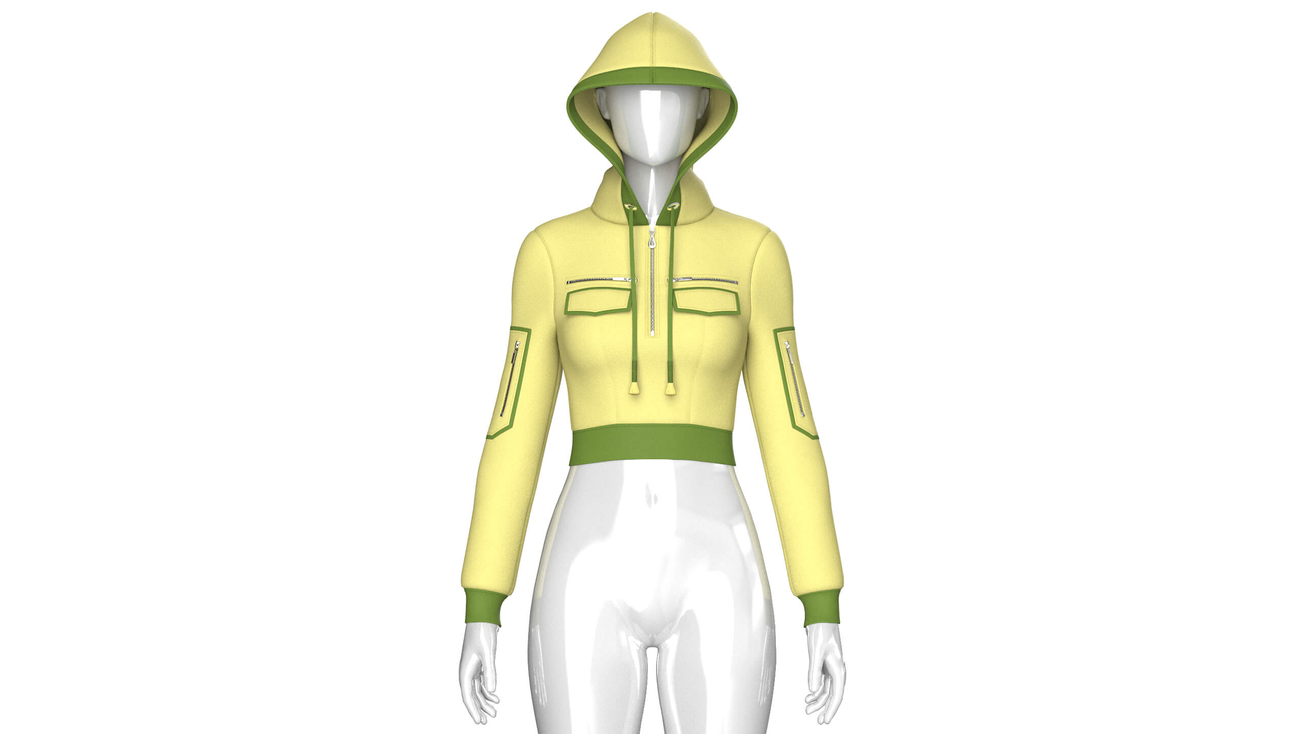 Girls Half-Zip Tactical Crop Hoodie with Pocket 3D Model