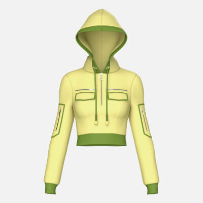 Girls Half-Zip Tactical Crop Hoodie with Pocket