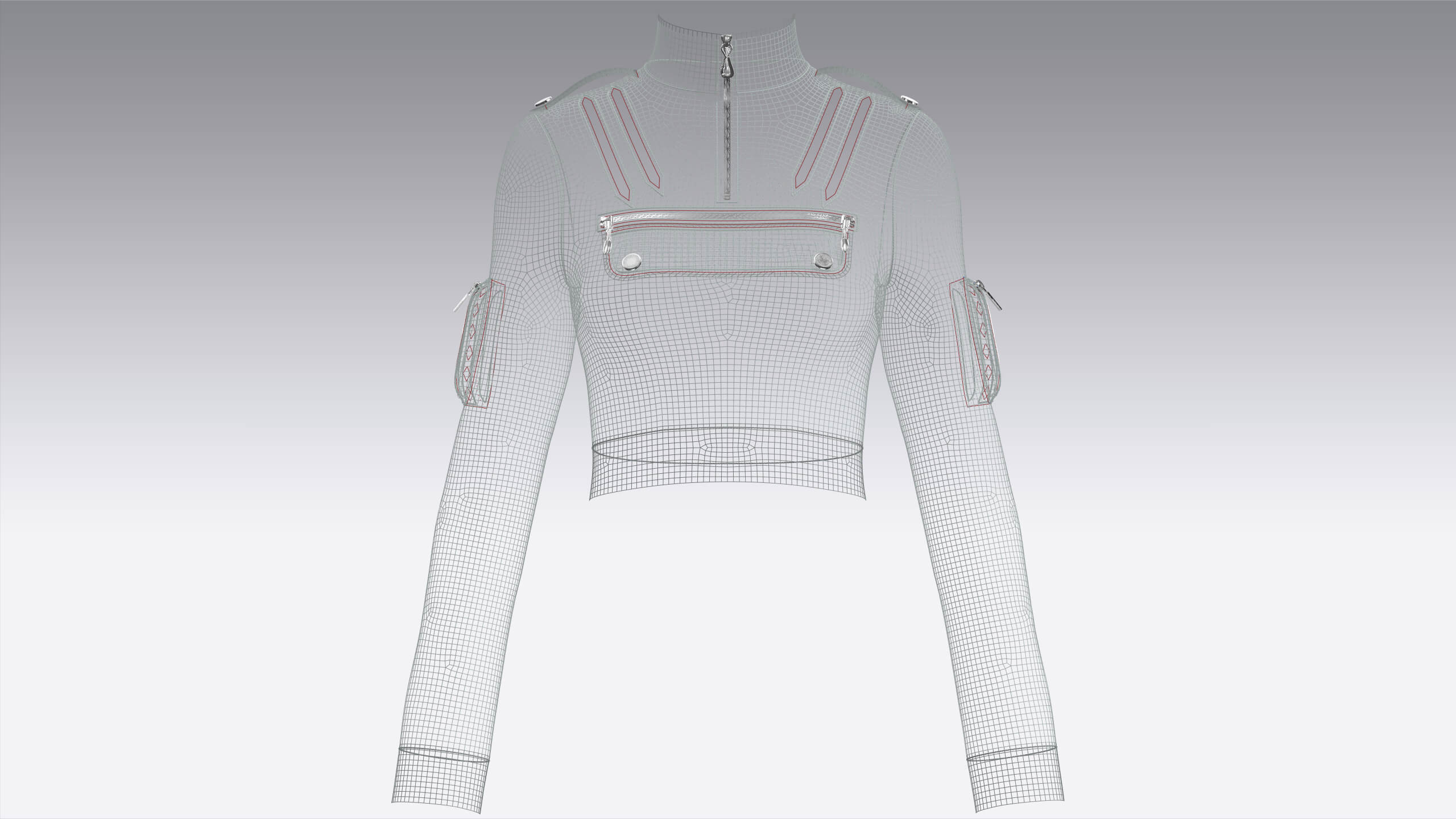 Girls Half-Zip Tactical Crop Jacket 3D Model