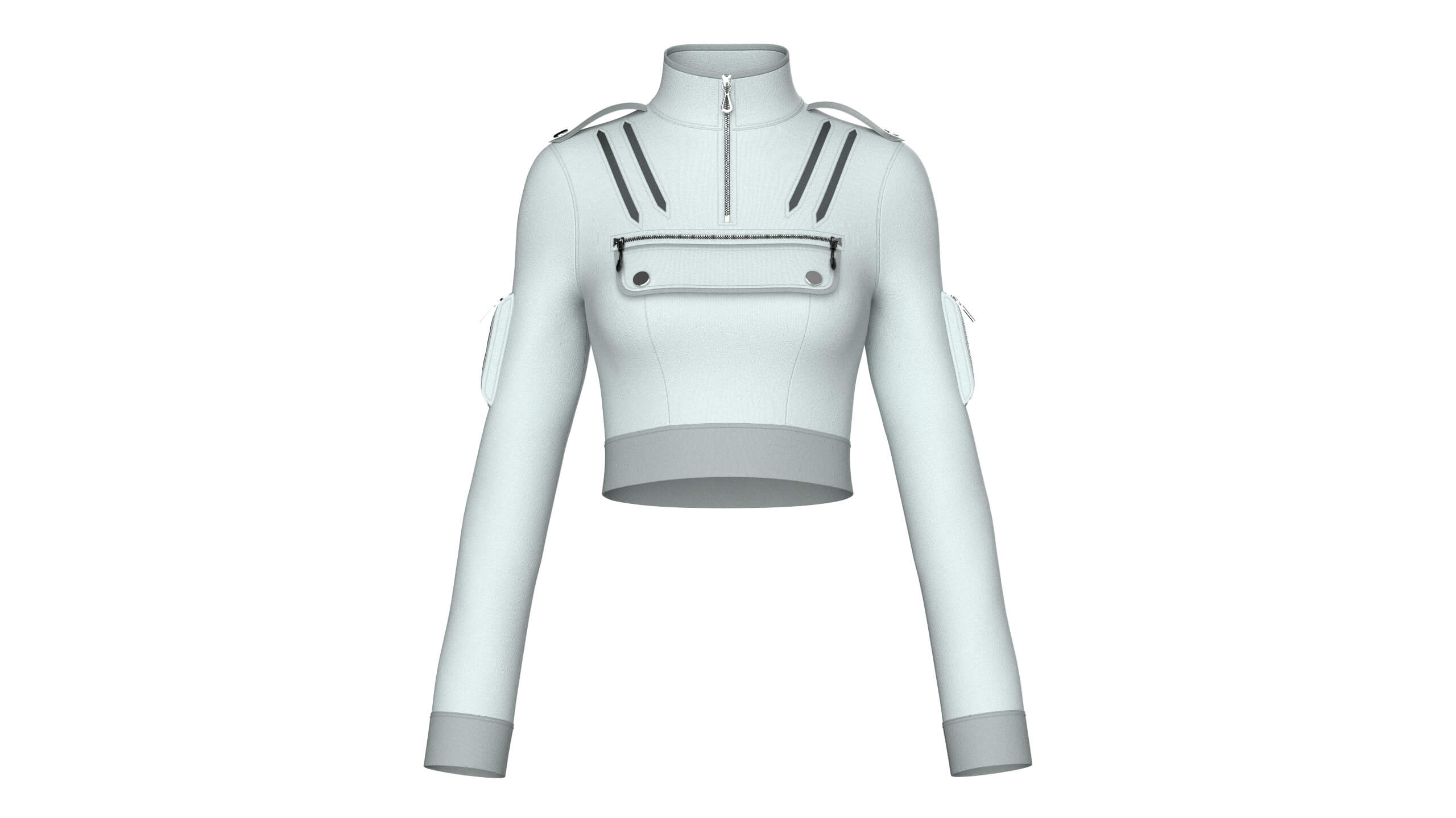 Girls Half-Zip Tactical Crop Jacket 3D Model