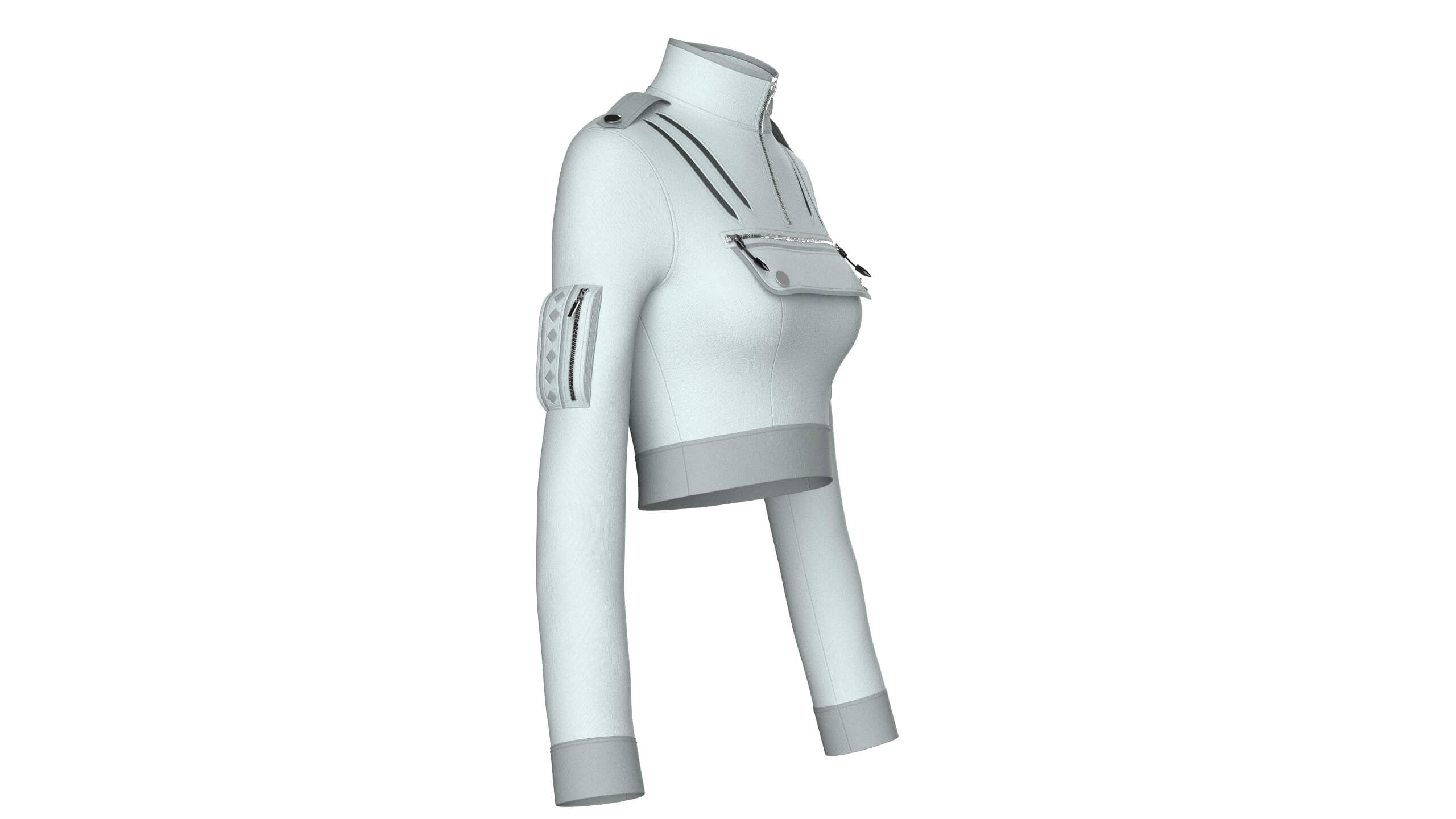Girls Half-Zip Tactical Crop Jacket 3D Model
