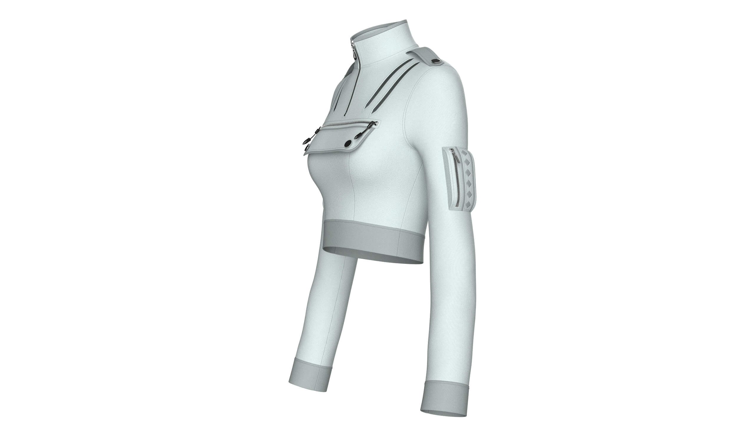 Girls Half-Zip Tactical Crop Jacket 3D Model